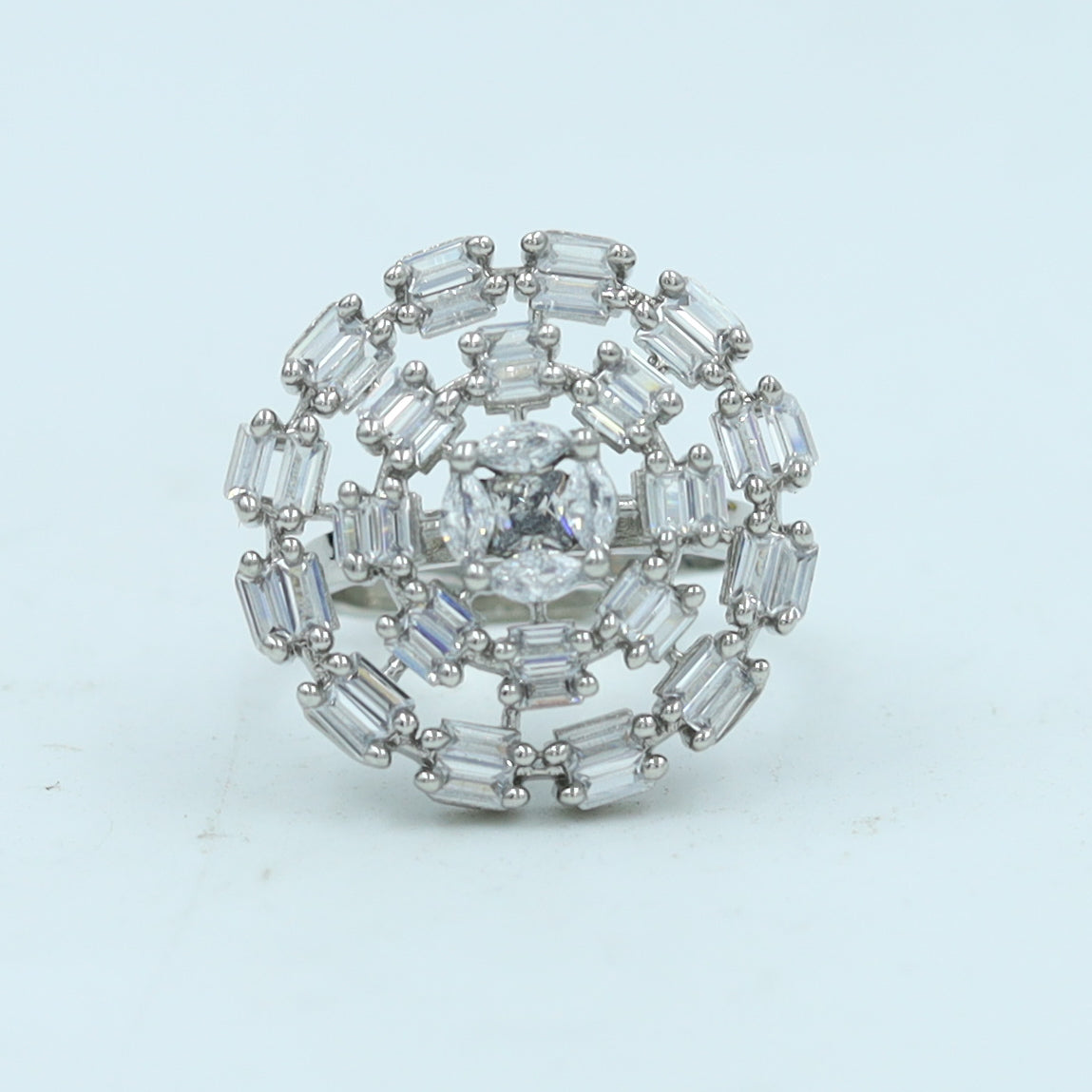 Zircon/AD Cocktail Adjustable Silver Plated Ring 11345-7351