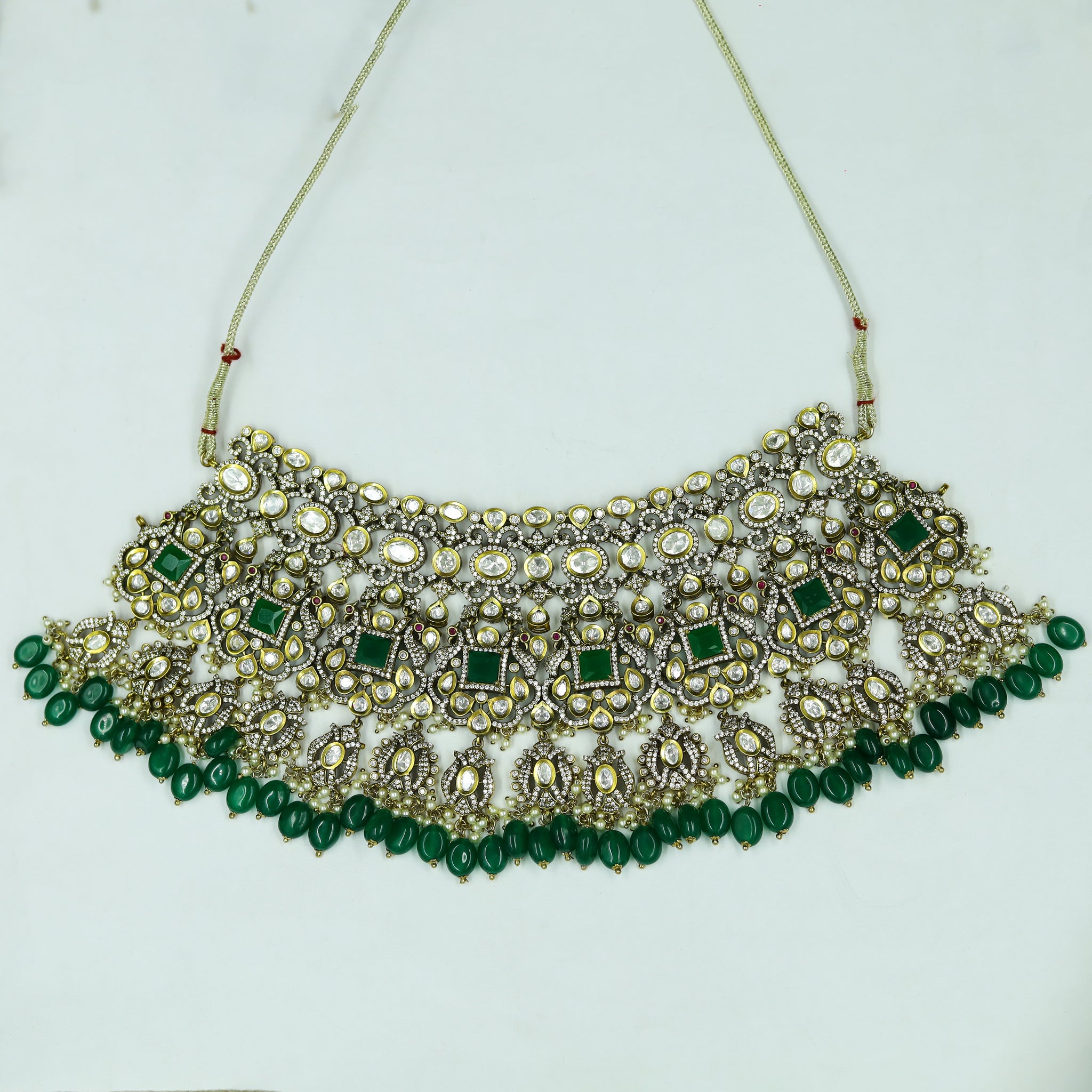 Antique Gold Plated Choker Kundan Necklace Set 11885-69