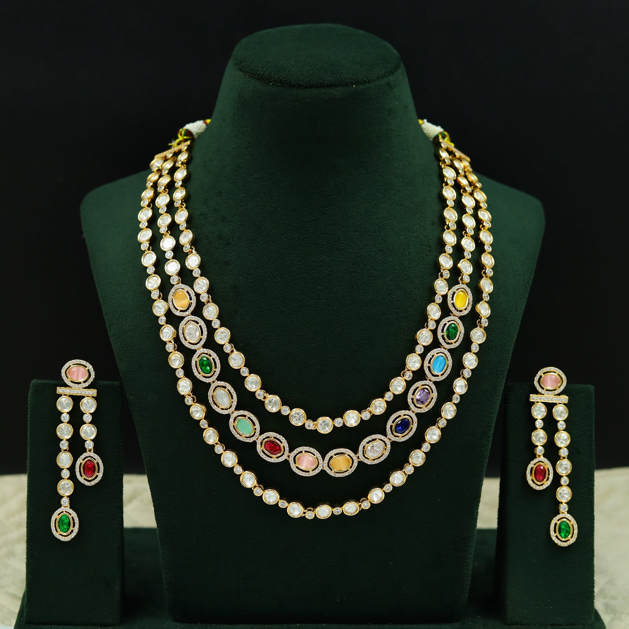 3 Line Long Neck Kundan Necklace Set 5287-68