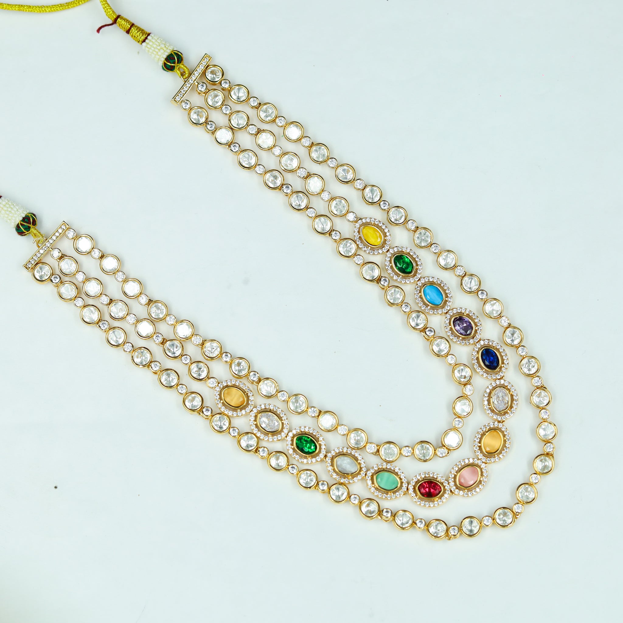 3 Line Long Neck Kundan Necklace Set 5287-68