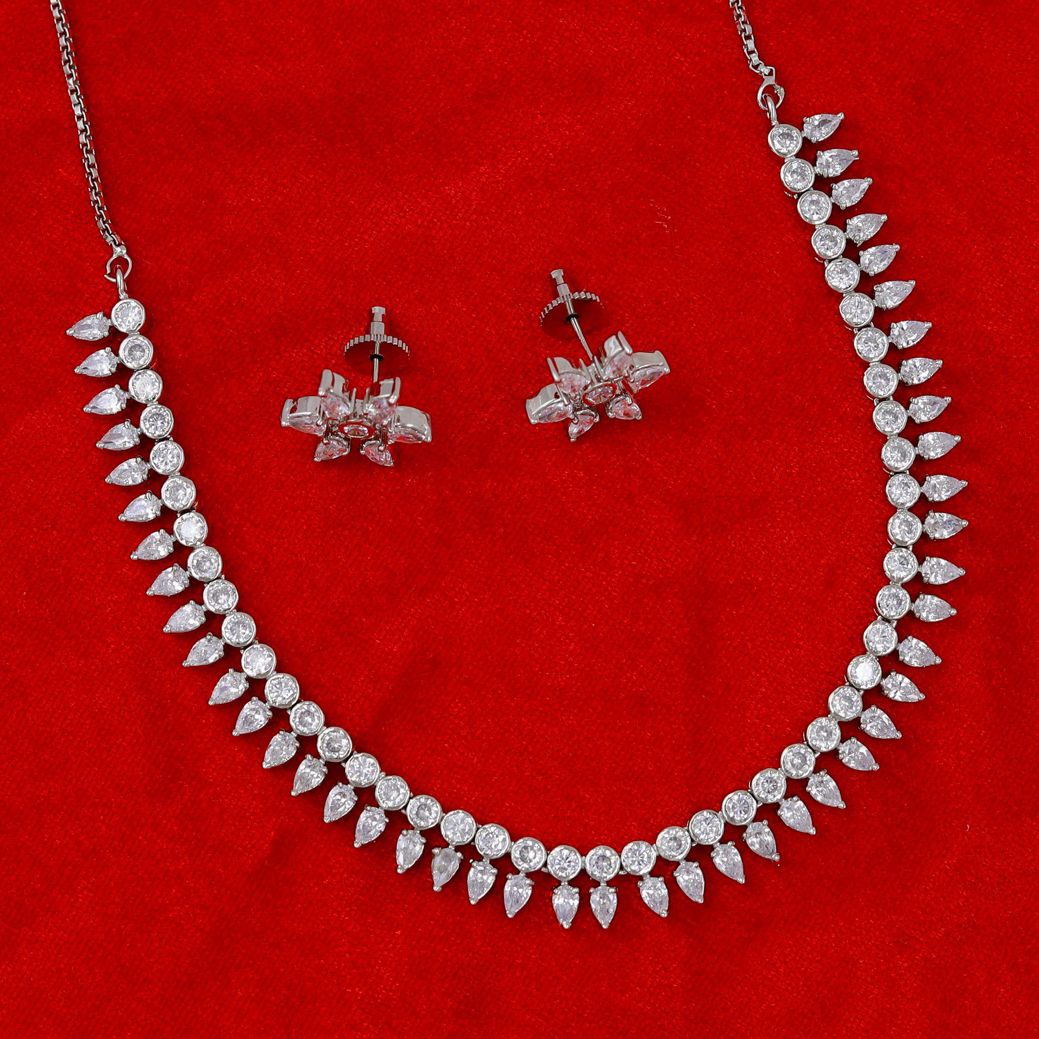 Silver Plated Zircon/AD Necklace Set 2425-6490