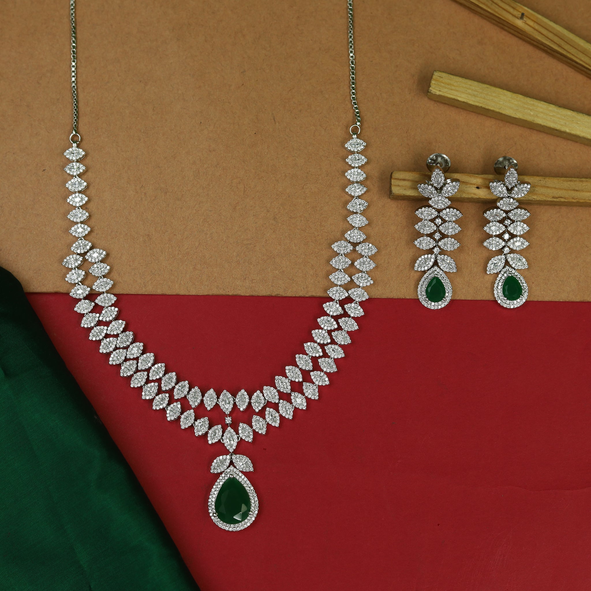 Round Neck Layered Zircon/AD Necklace Set 16579-69