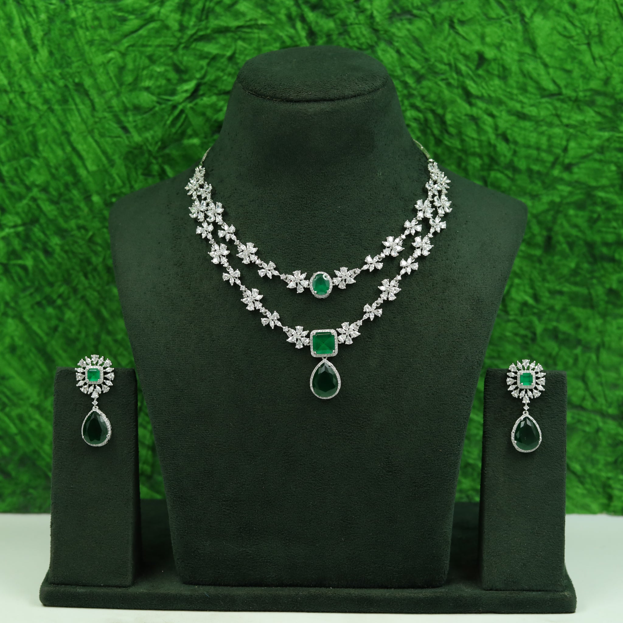 Round Neck Layered Zircon/AD Necklace Set 16559-69