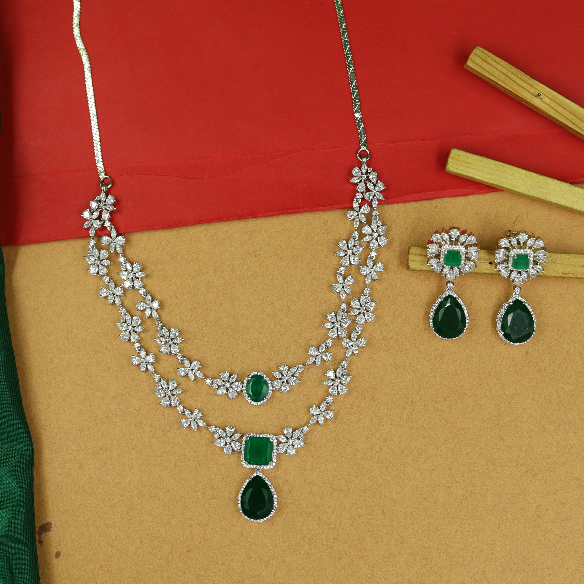 Round Neck Layered Zircon/AD Necklace Set 16559-69