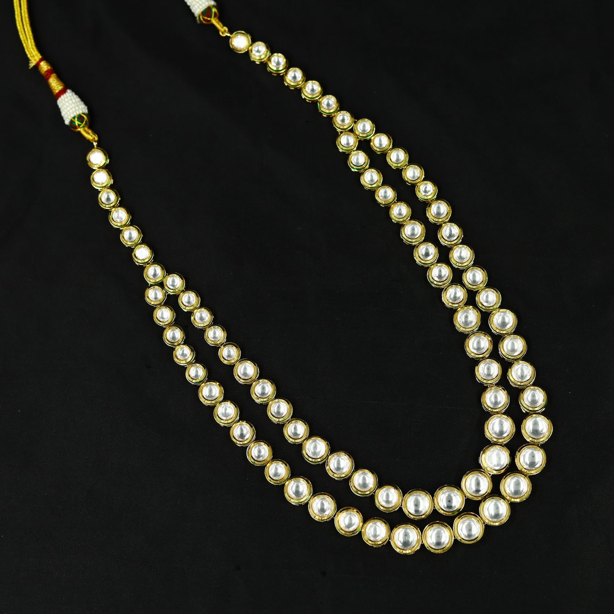 2 Line Round Neck Kundan Necklace Set 13039-34