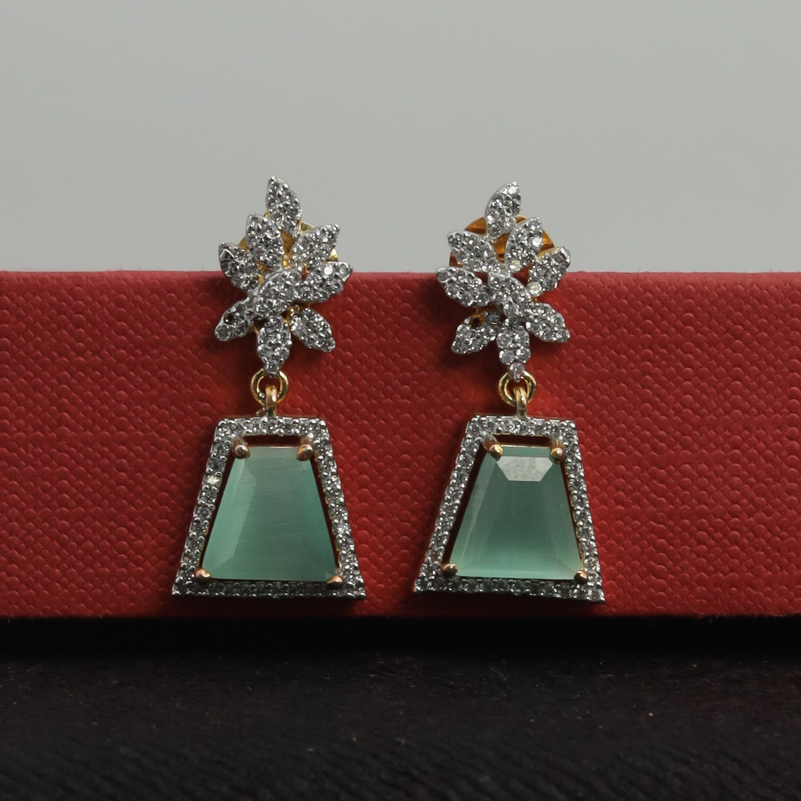 Mint Green Zircon/AD Earring 5579-9644 - Dazzles Jewellery