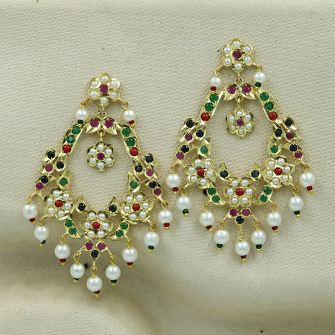 Jadau Earrings wedding Multicolour Bollywood Gold Tone pearls design | eBay