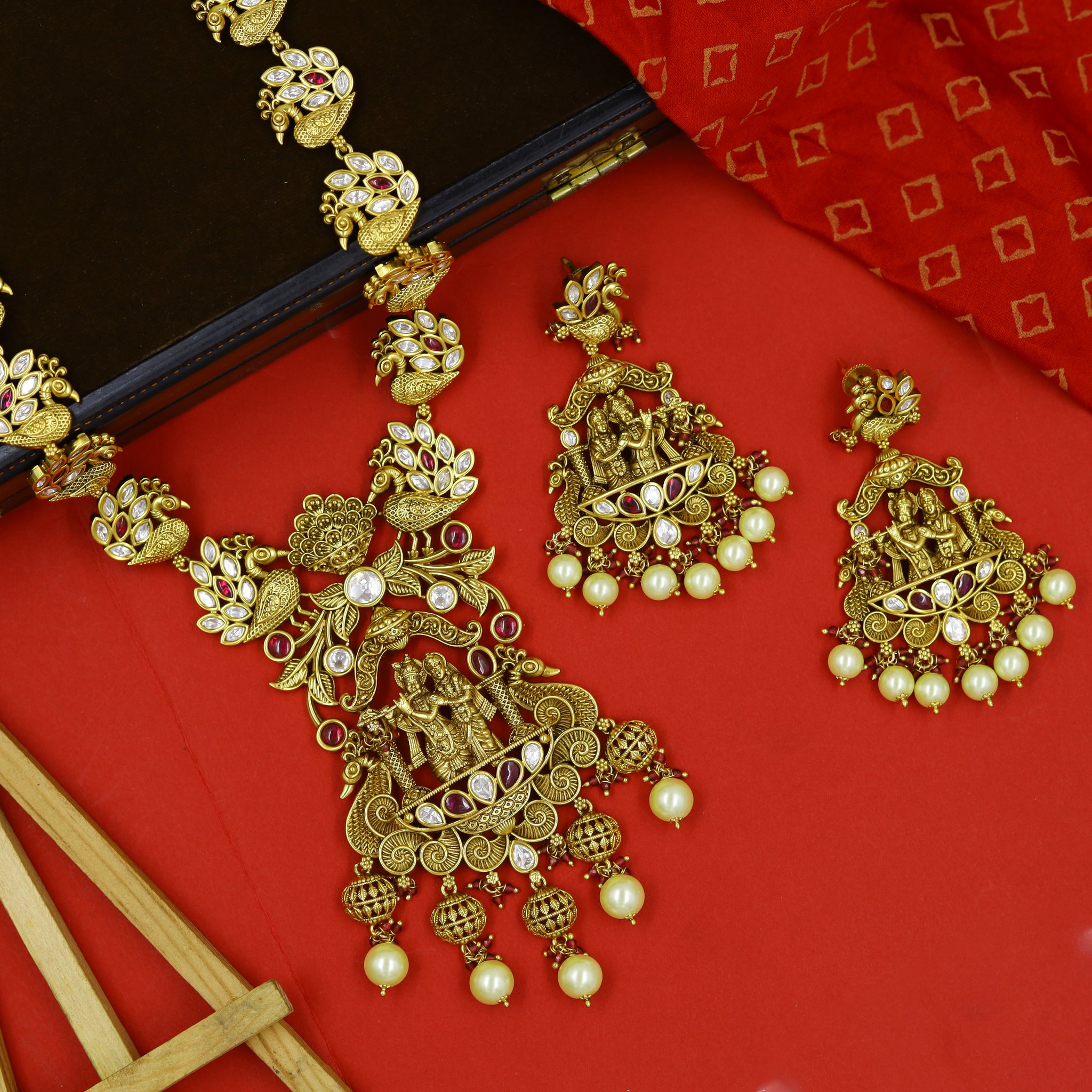 Krishna Radha Long Temple Necklace Set 5743-83