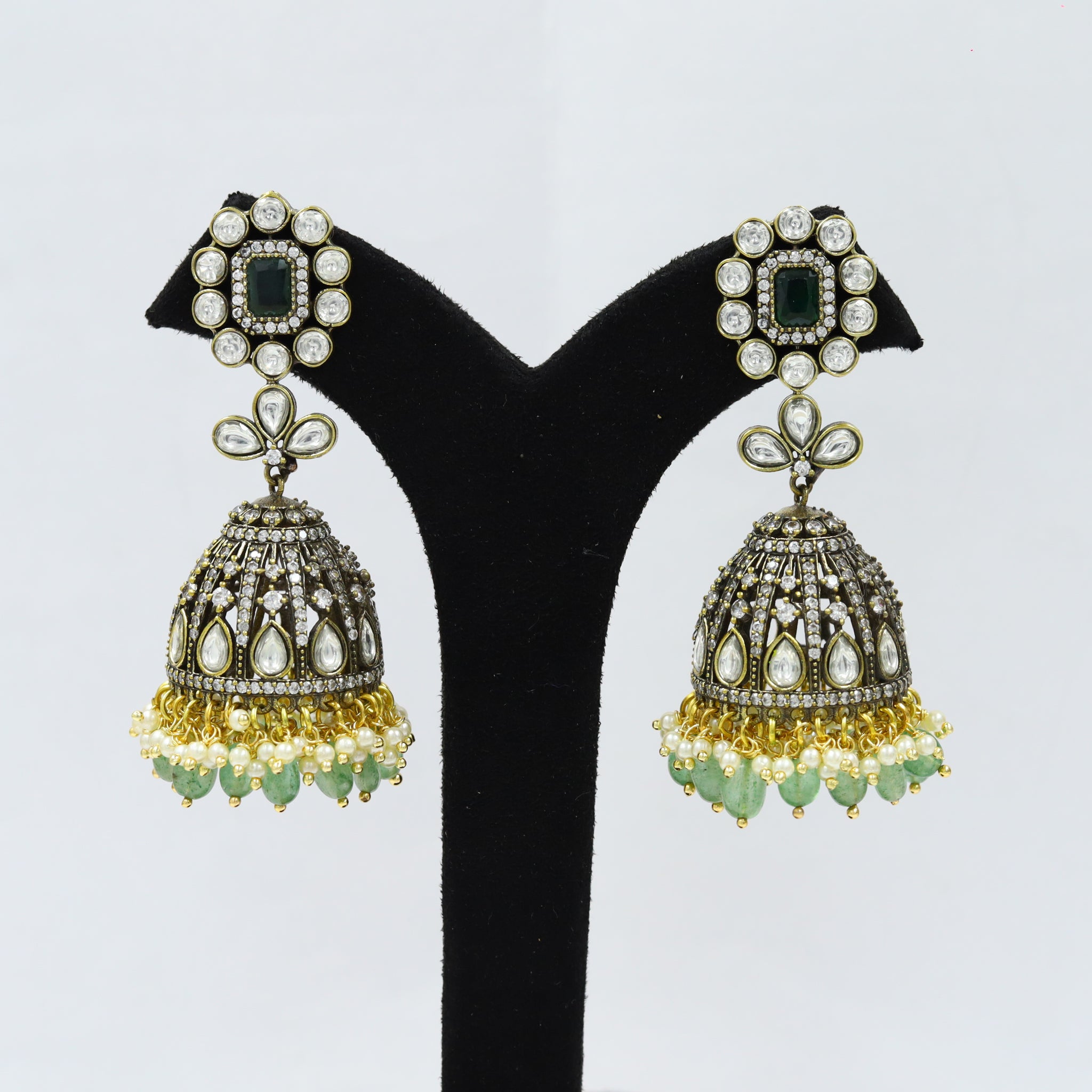 Kundan chandbali Blossom in black – Bawaries