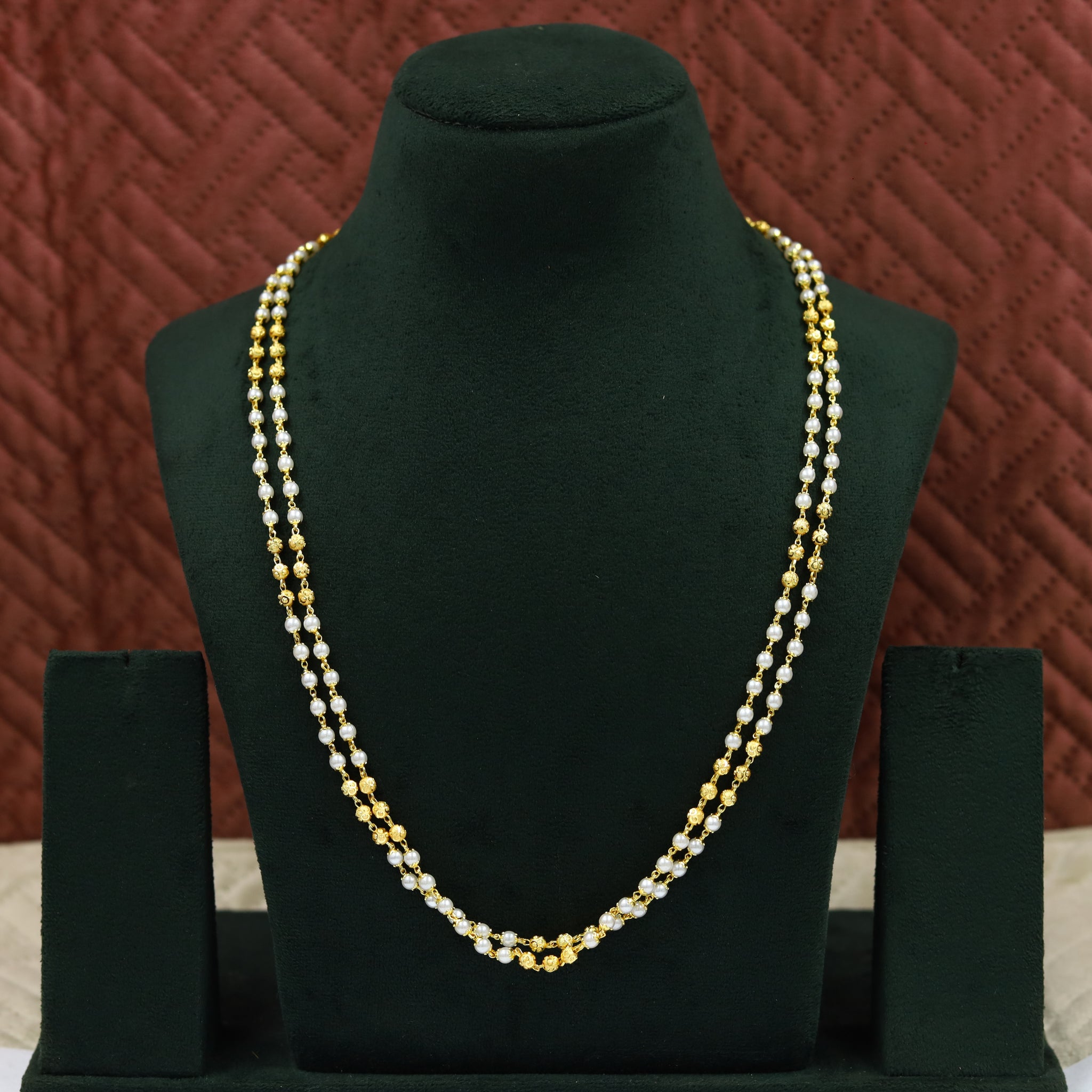 Gold Plated Pearl Necklace Set 13454-21