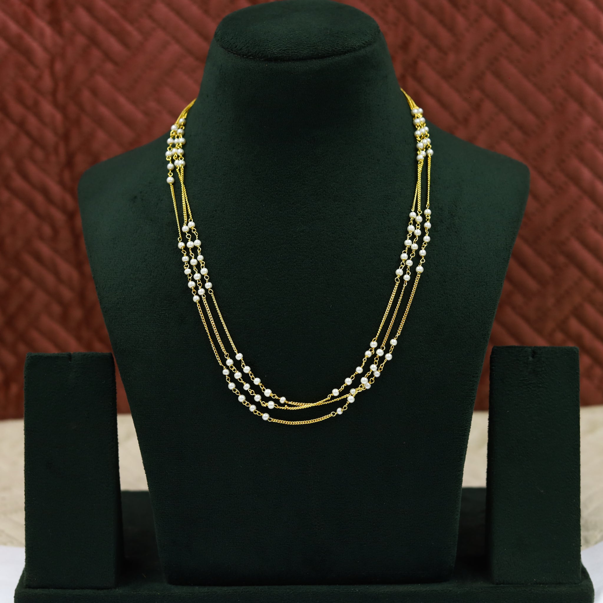 Gold Plated Pearl Necklace Set 13456-21