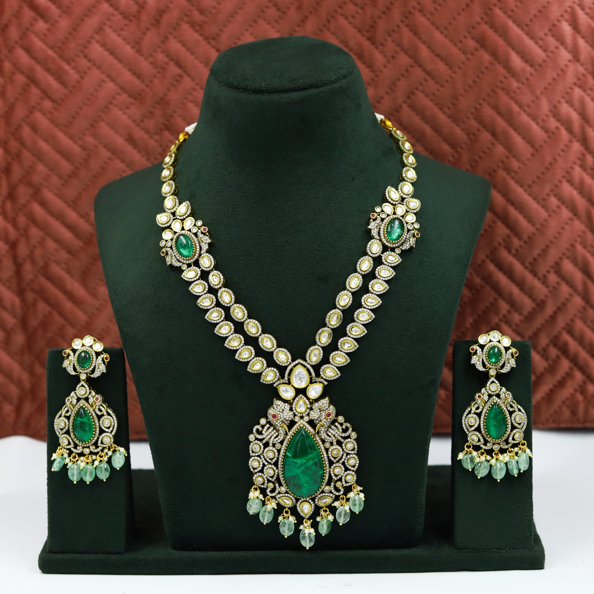 Antique Gold Plated Long Neck Kundan Necklace Set 13352-21