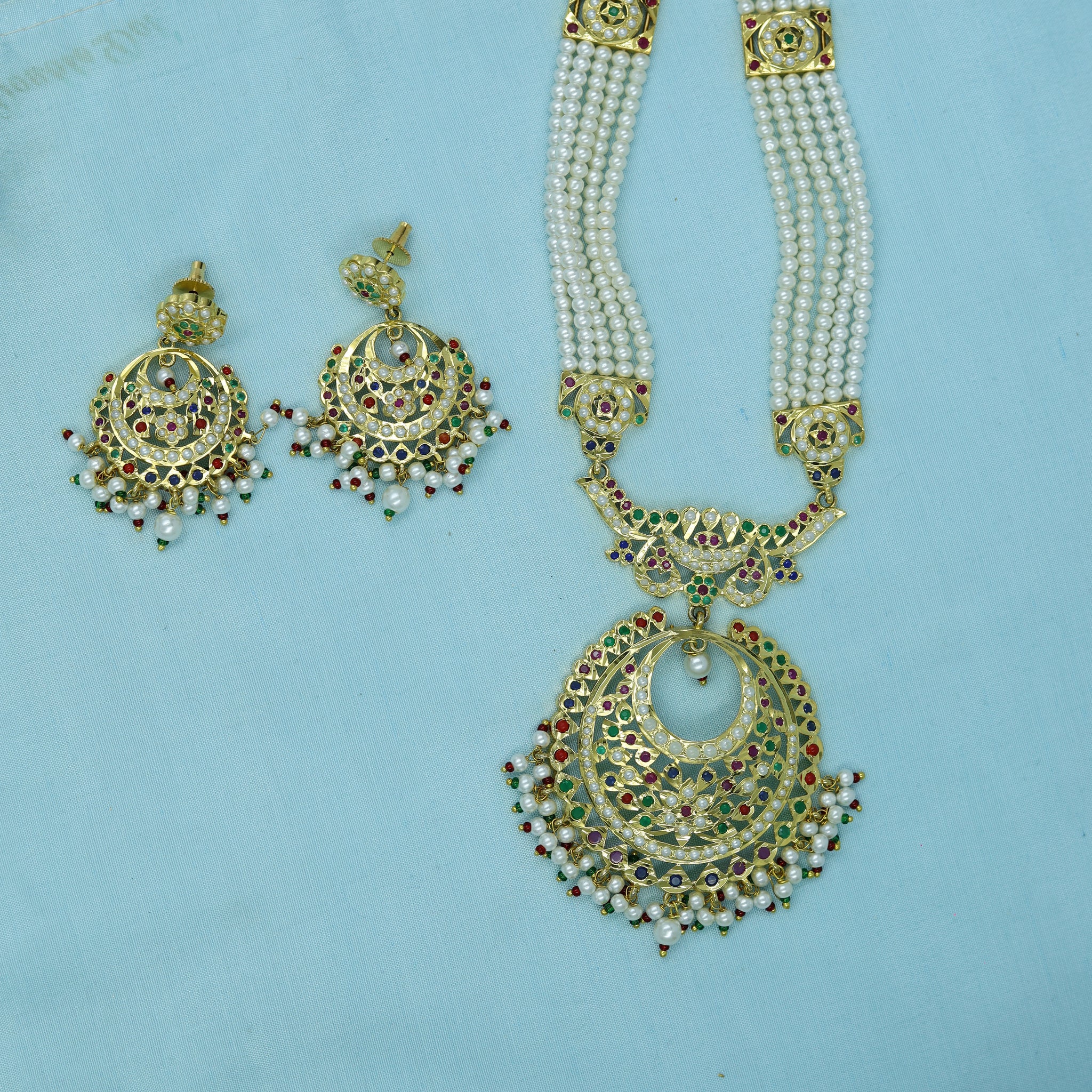 Long Neck Jadau Necklace Set 11527-65