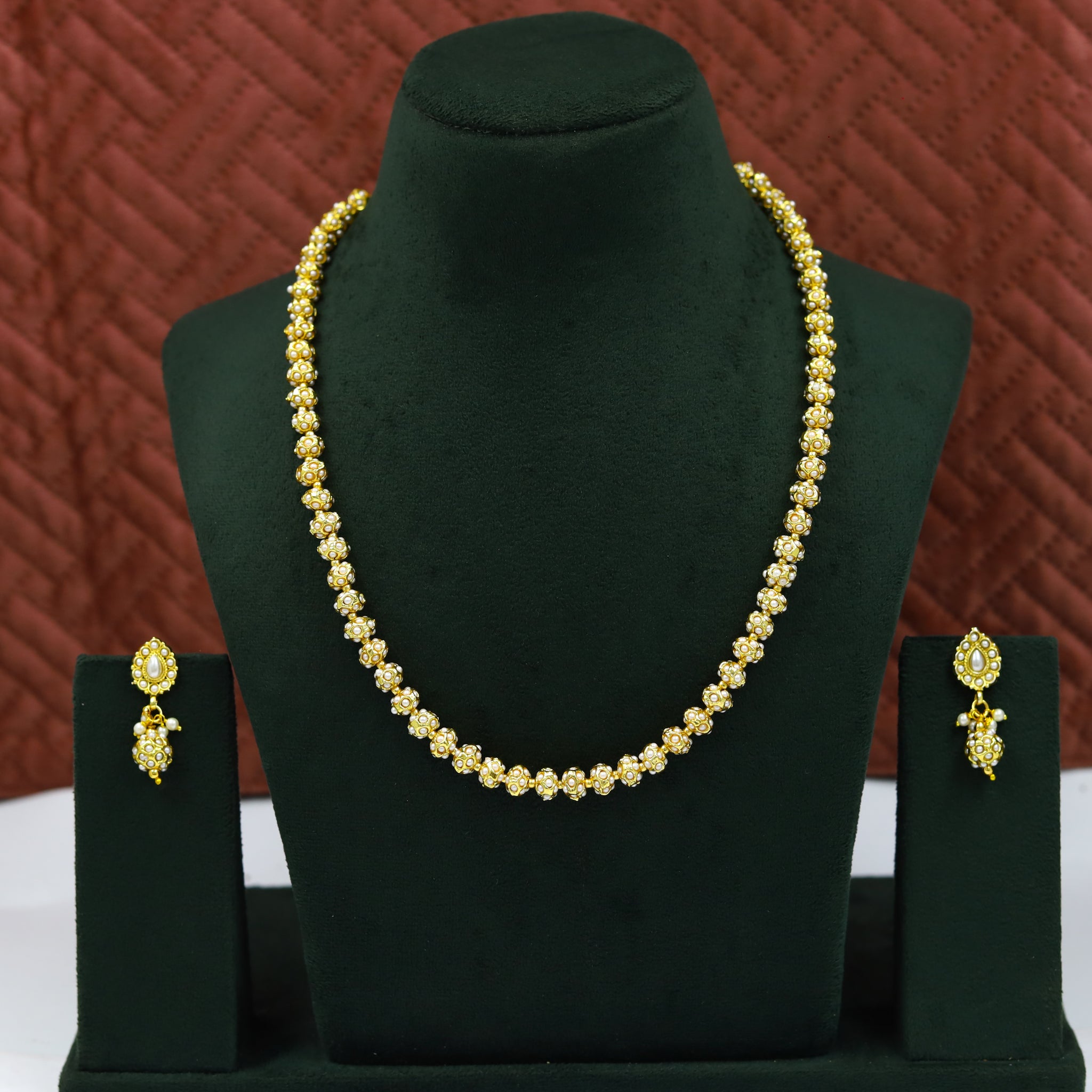 Gold Beads Malal Necklace Set 13358-21