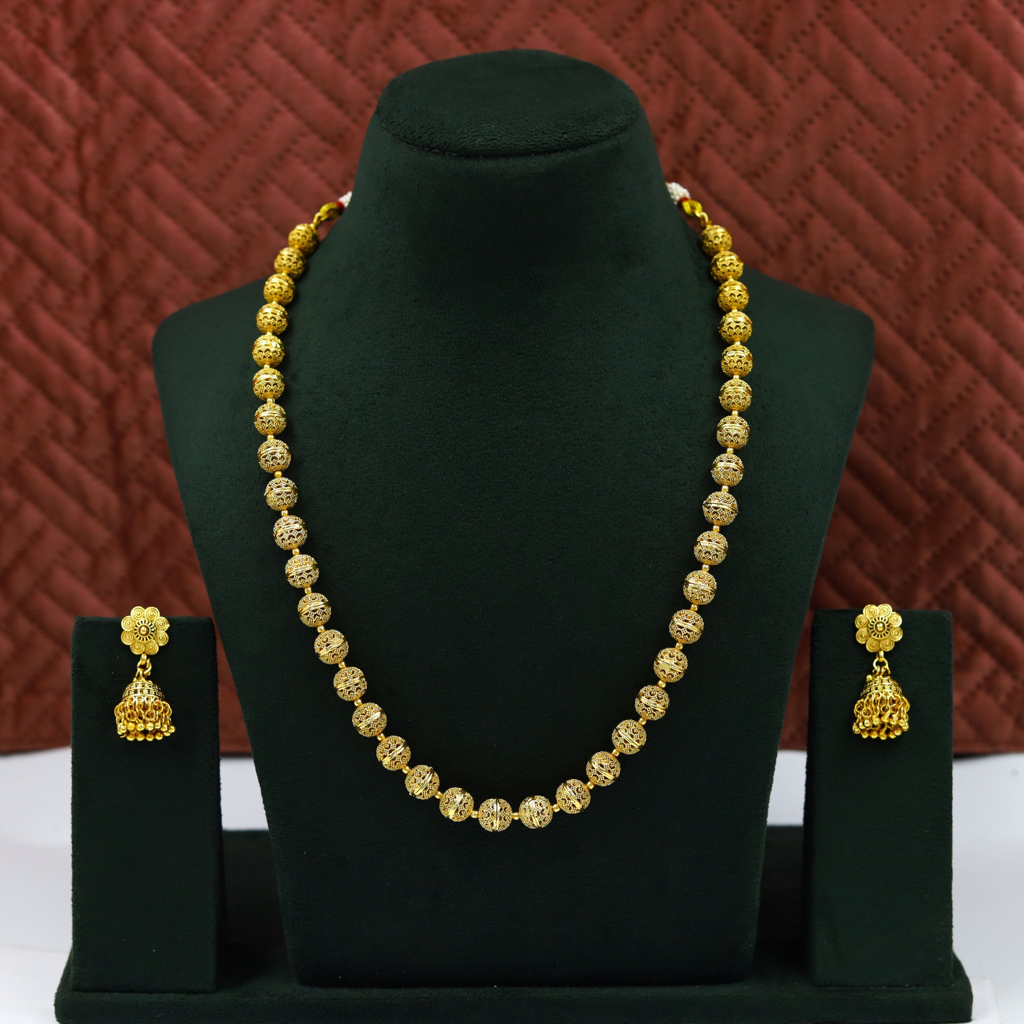 Gold Plated Beads Mala Necklace Set 13357-21