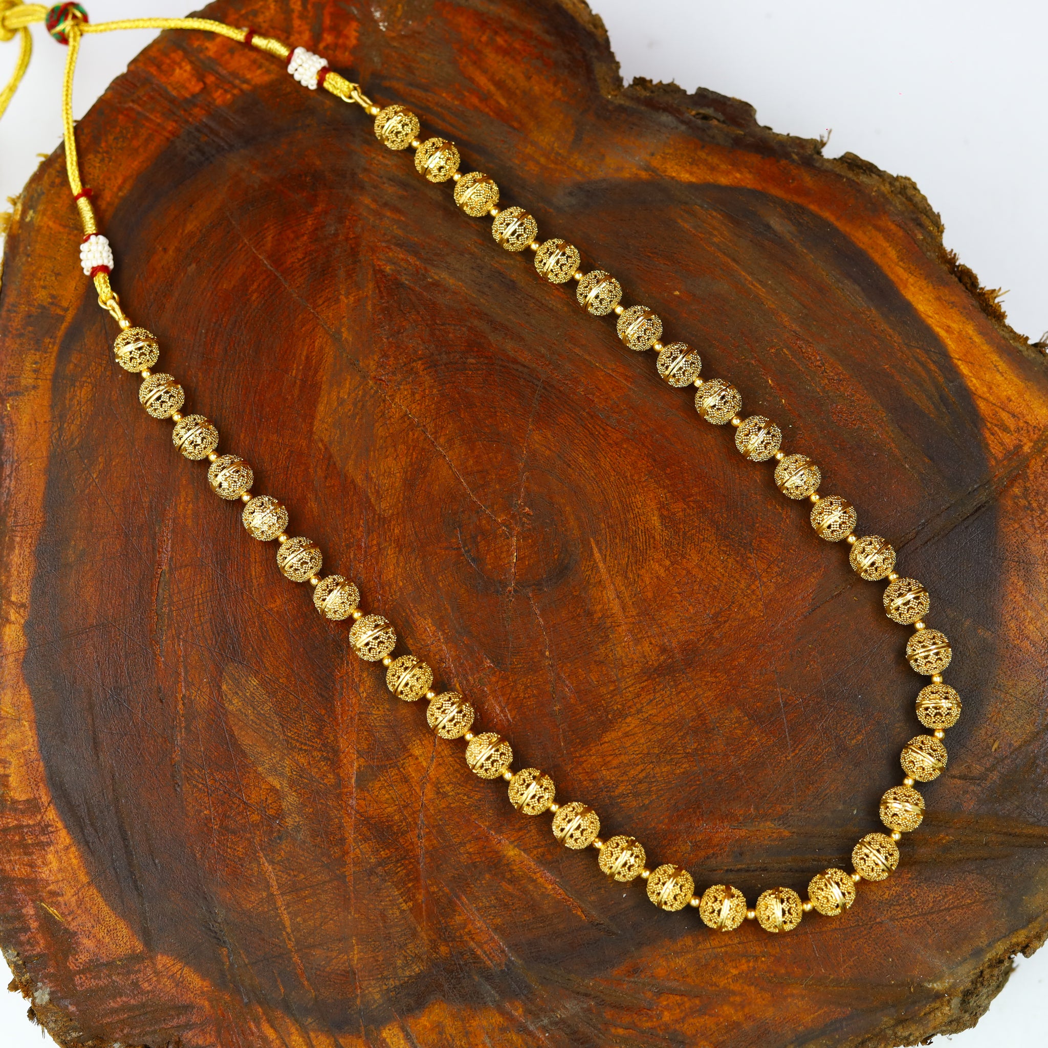 Gold Plated Beads Mala Necklace Set 13357-21