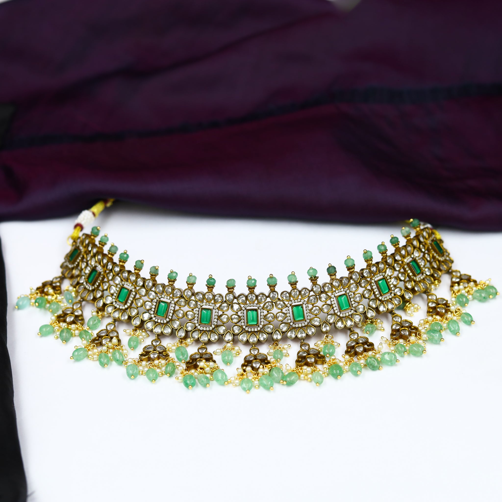 Antique Gold Plated Choker Kundan Necklace Set 13350-21