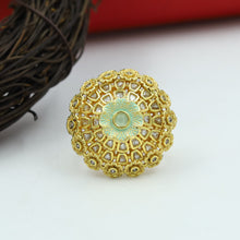 Kundan Cocktail Adjustable Mint Green Ring 15536-2683