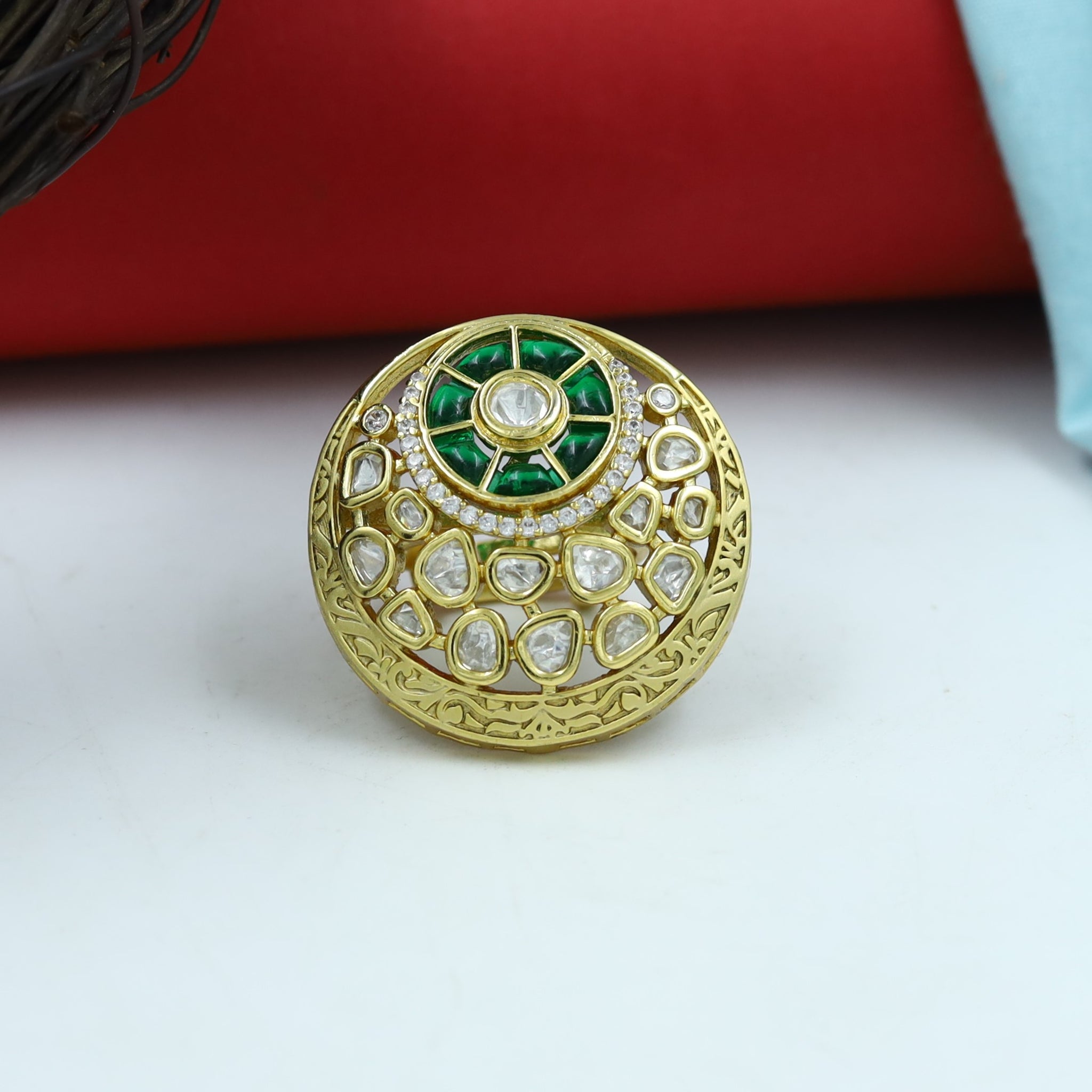 Kundan Cocktail Adjustable Green Ring  10782-6550