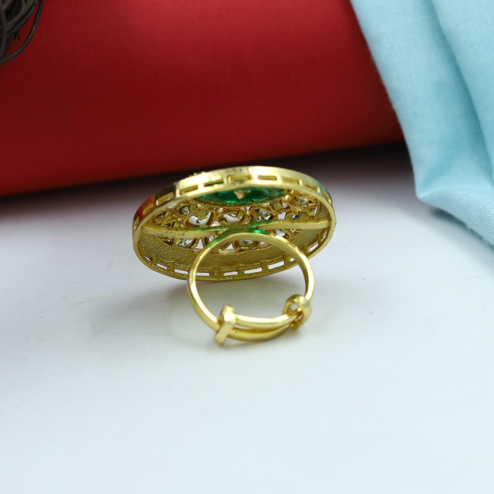 Kundan Cocktail Adjustable Green Ring  10782-6550