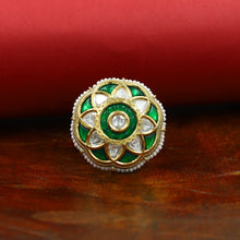 Kundan Cocktail Adjustable Green Ring 10640-6325