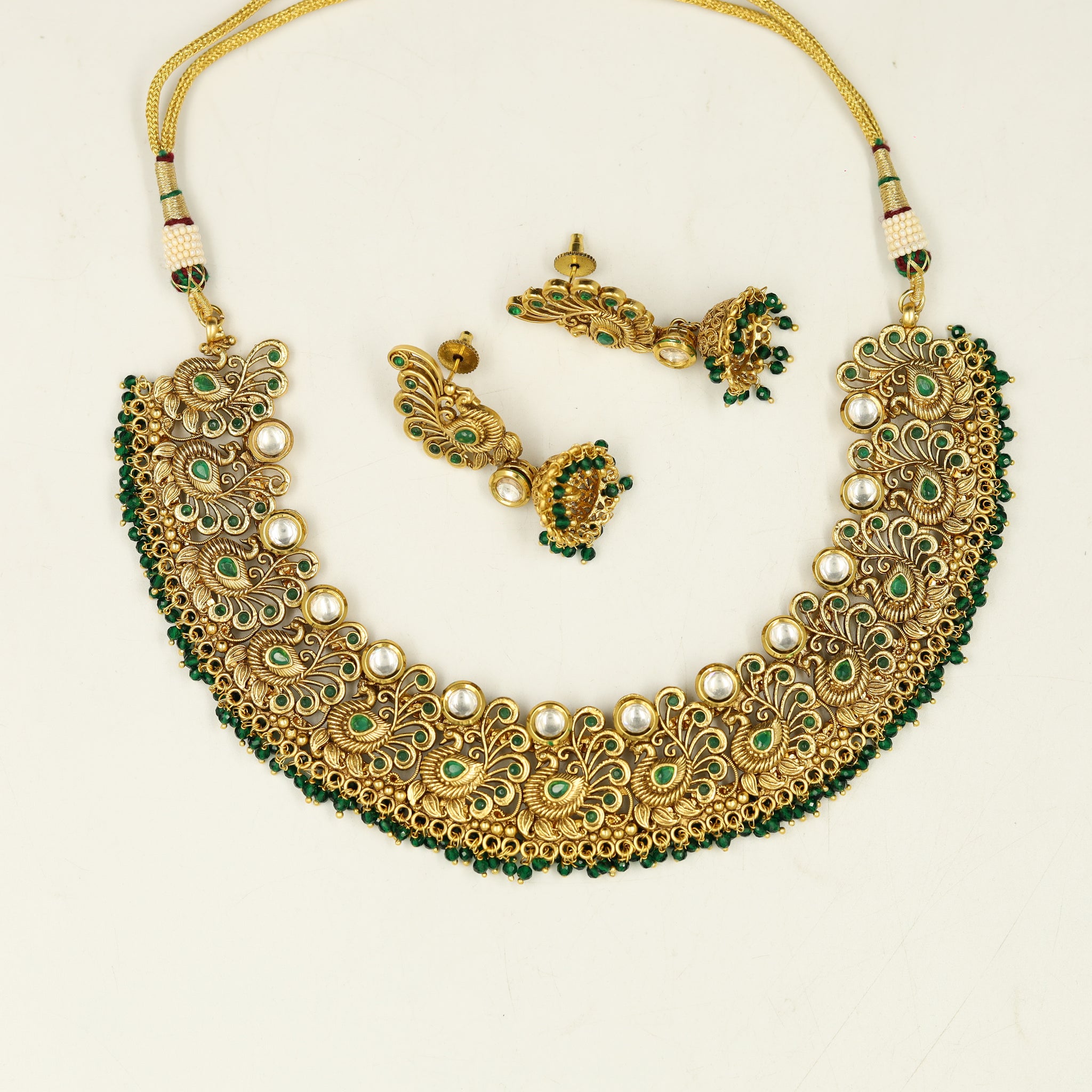 Green Antique Gold Finish Necklace Set