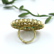 Green Color Mehandi Polish Cocktail Ring 14297-1387