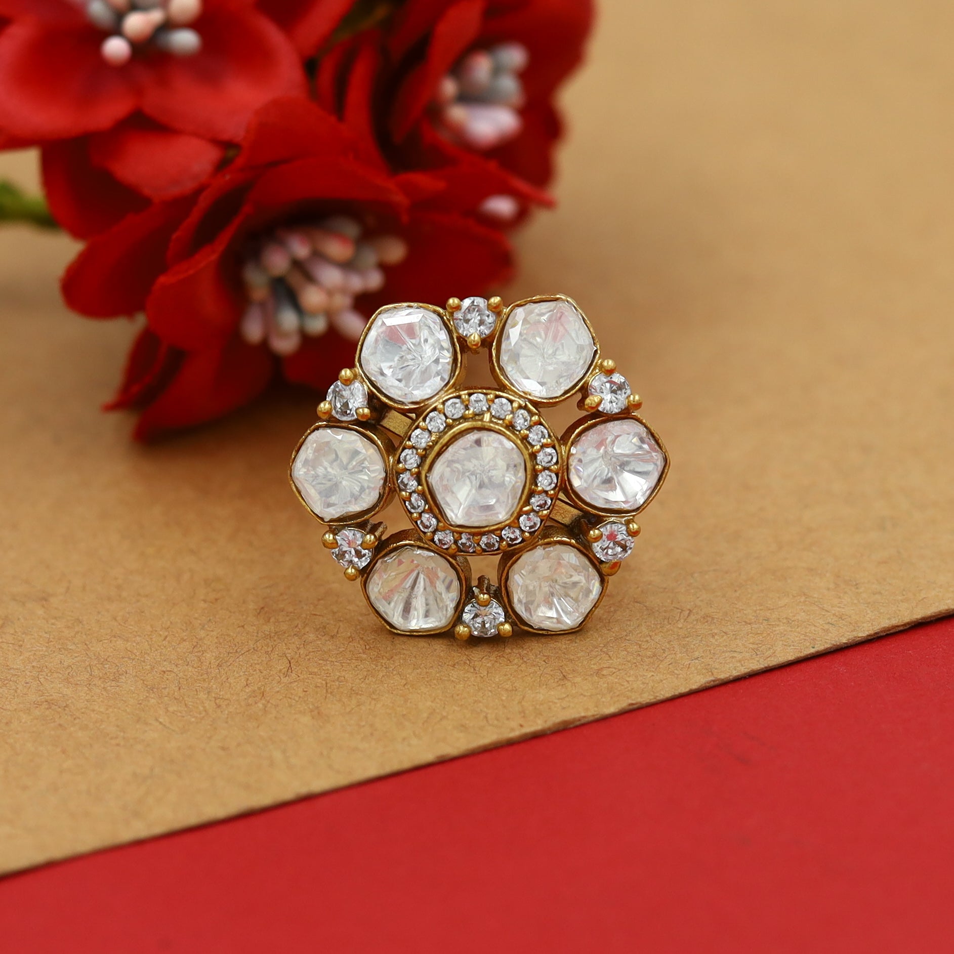 Buy Sabyasachi Inspired Moissanite Kundan Ring 15063 87 Online 7730502926389 Dazzles Jewellery