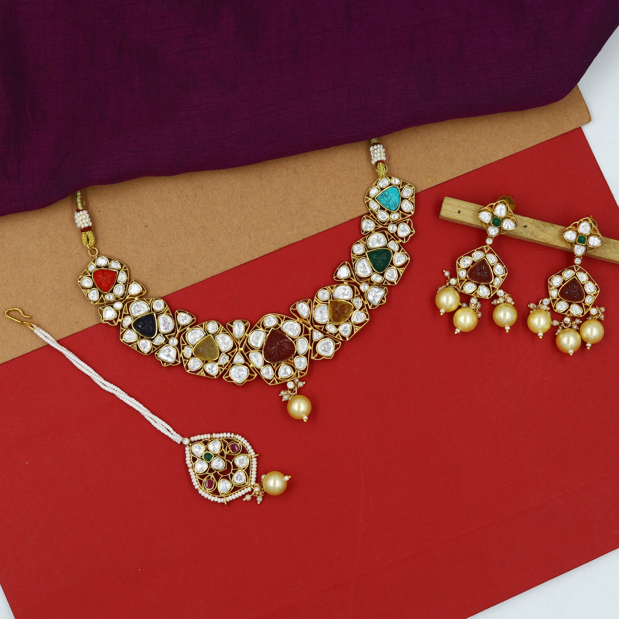 Sabyasachi Inspired Round Neck Kundan Necklace Set 15202-68