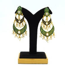Green Black Meenakari  Kundan Earring 11982-8221
