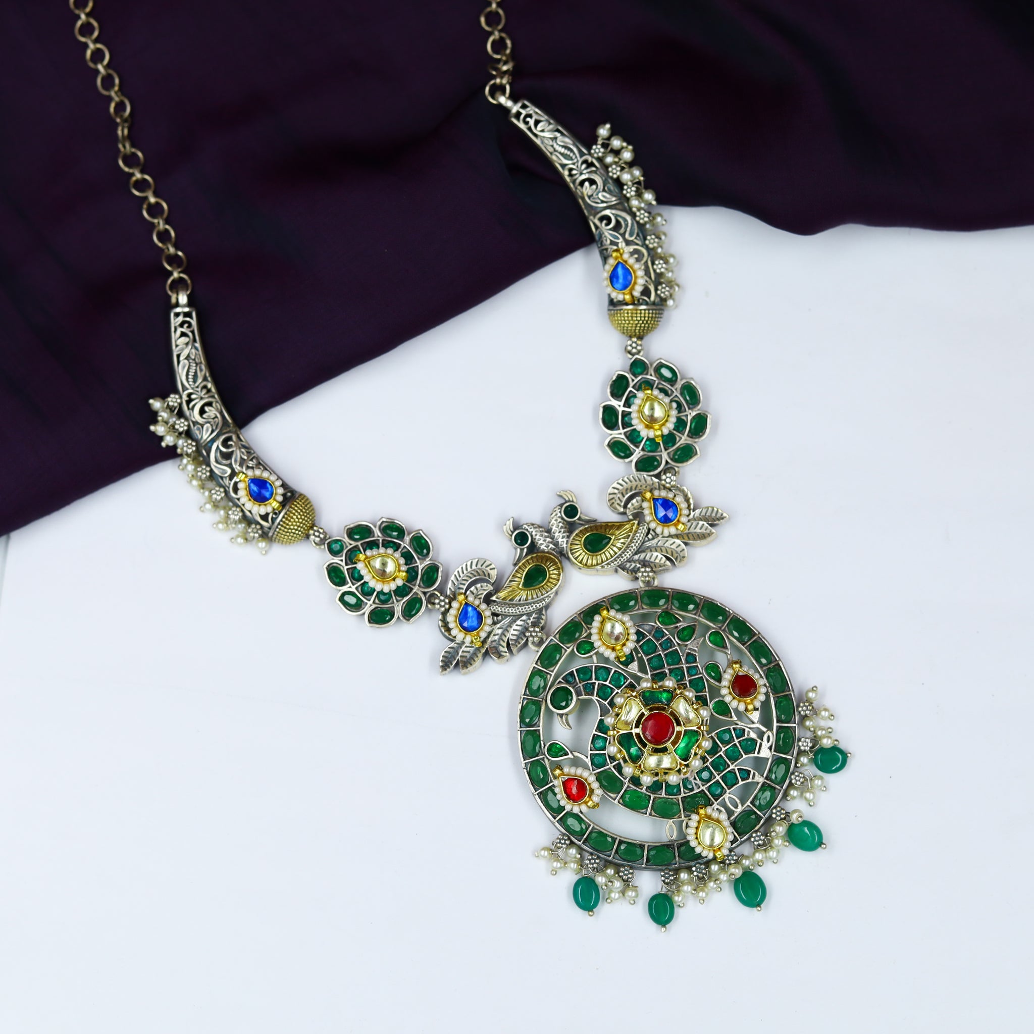 Round Neck Oxidized Necklace Set 12603-28