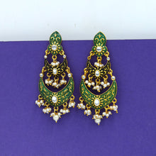 Green Black Meenakari  Kundan Earring 11982-8221