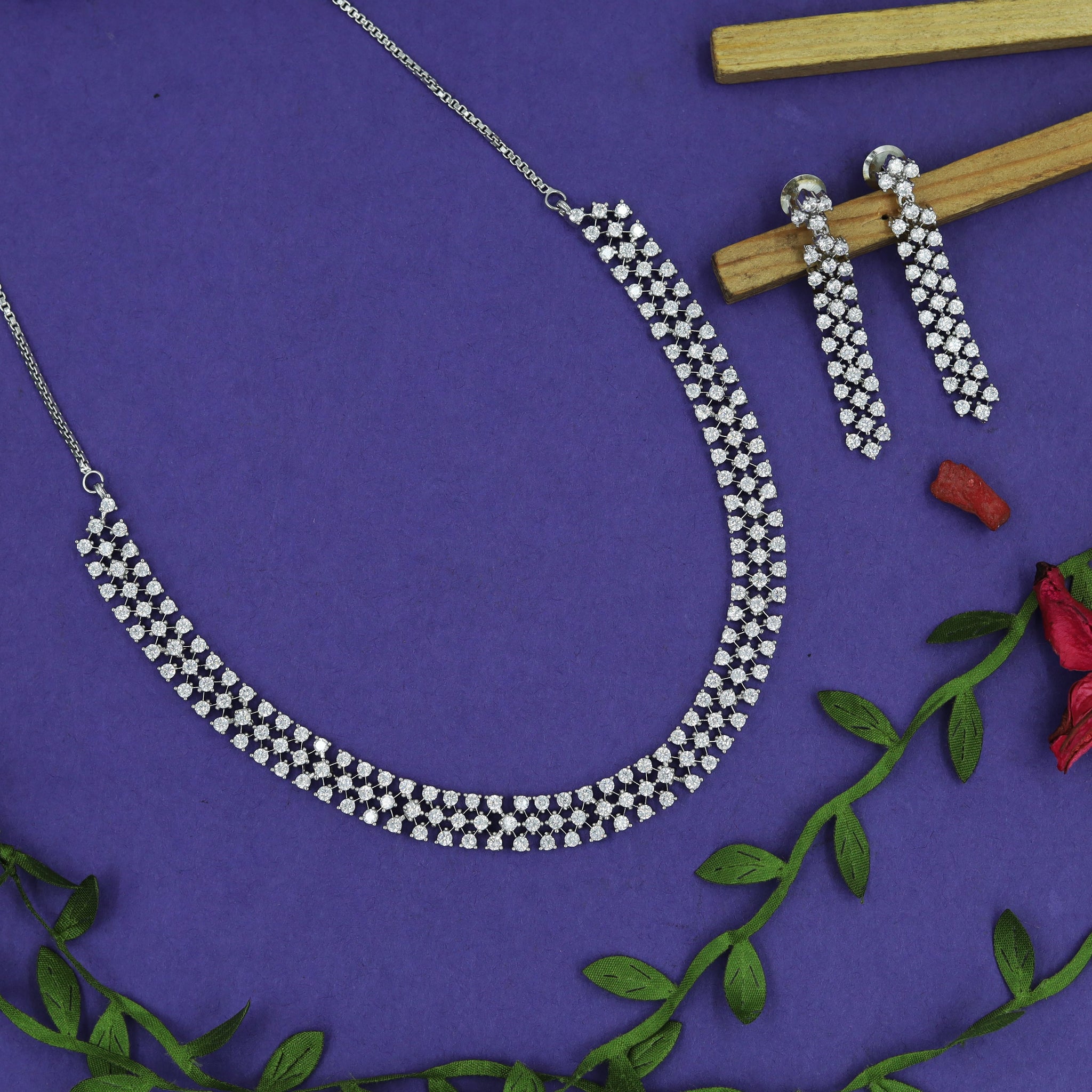 Round Neck Zircon/AD Necklace Set 16904-08