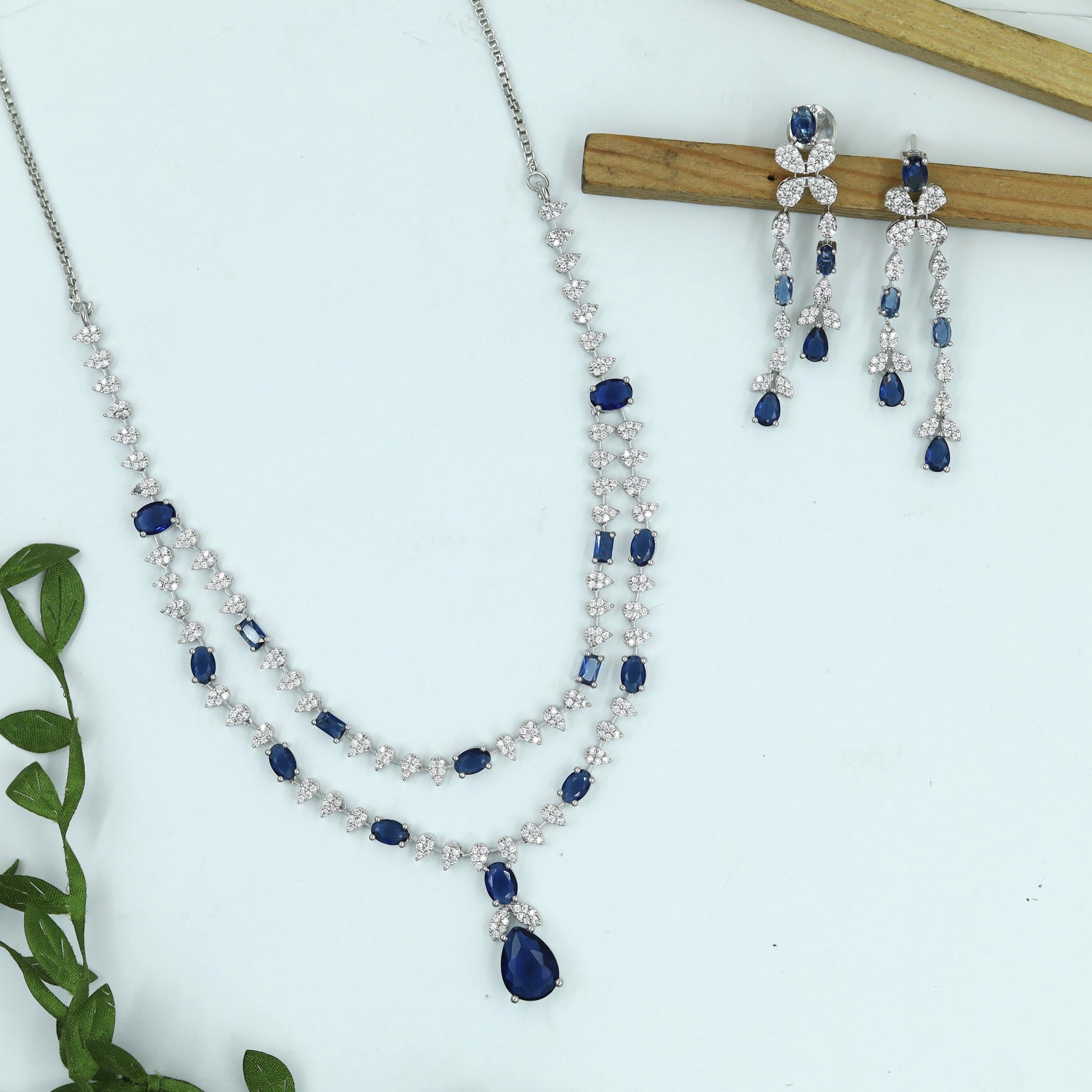 Round Neck Double Line Zircon/AD Necklace Set 16595-31