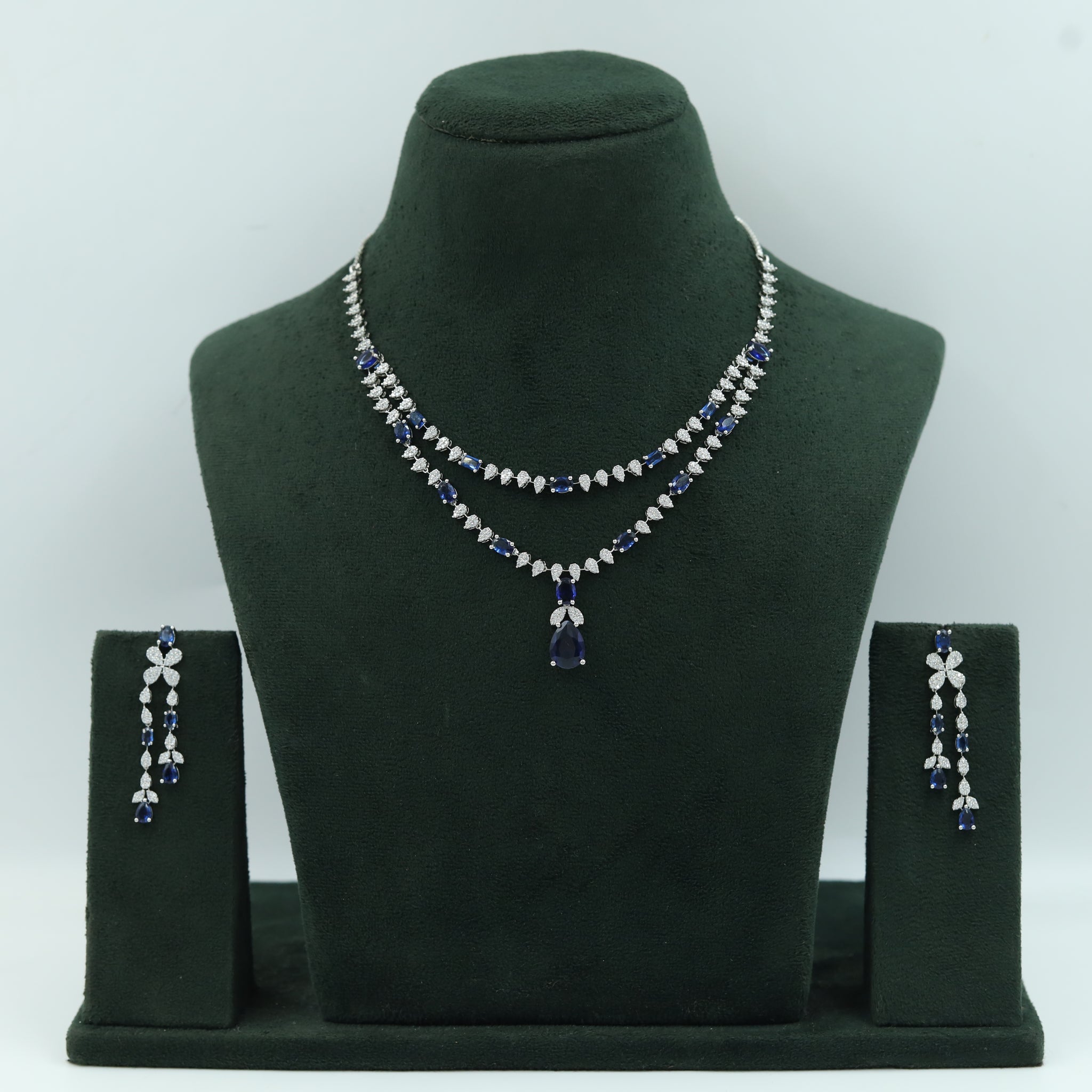 Round Neck Double Line Zircon/AD Necklace Set 16595-31
