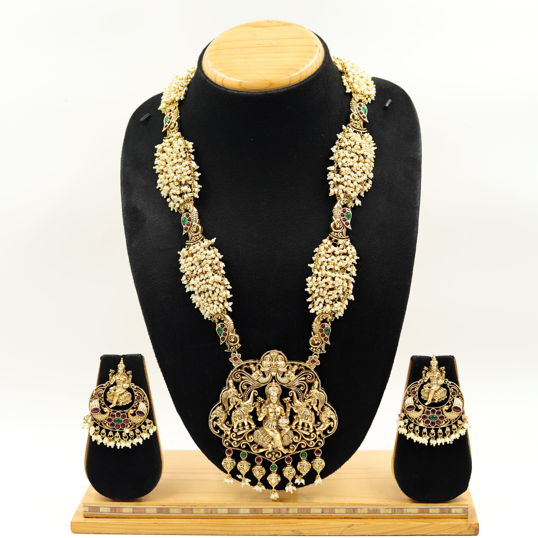 Antique Gold Plated Long Neck Temple Necklace Set 9965-28