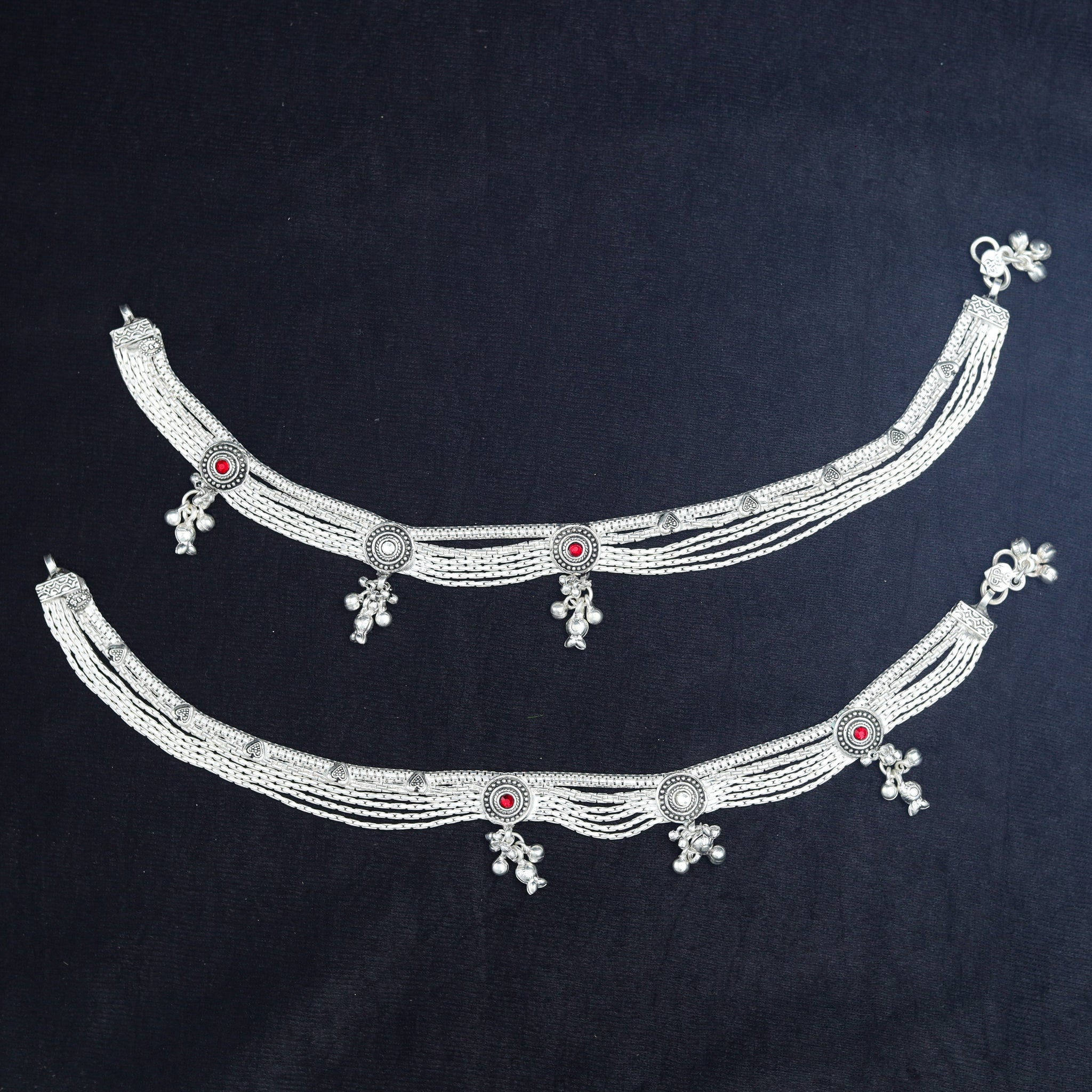 Pure Silver Red Color Payal/Anklets 6052-1118
