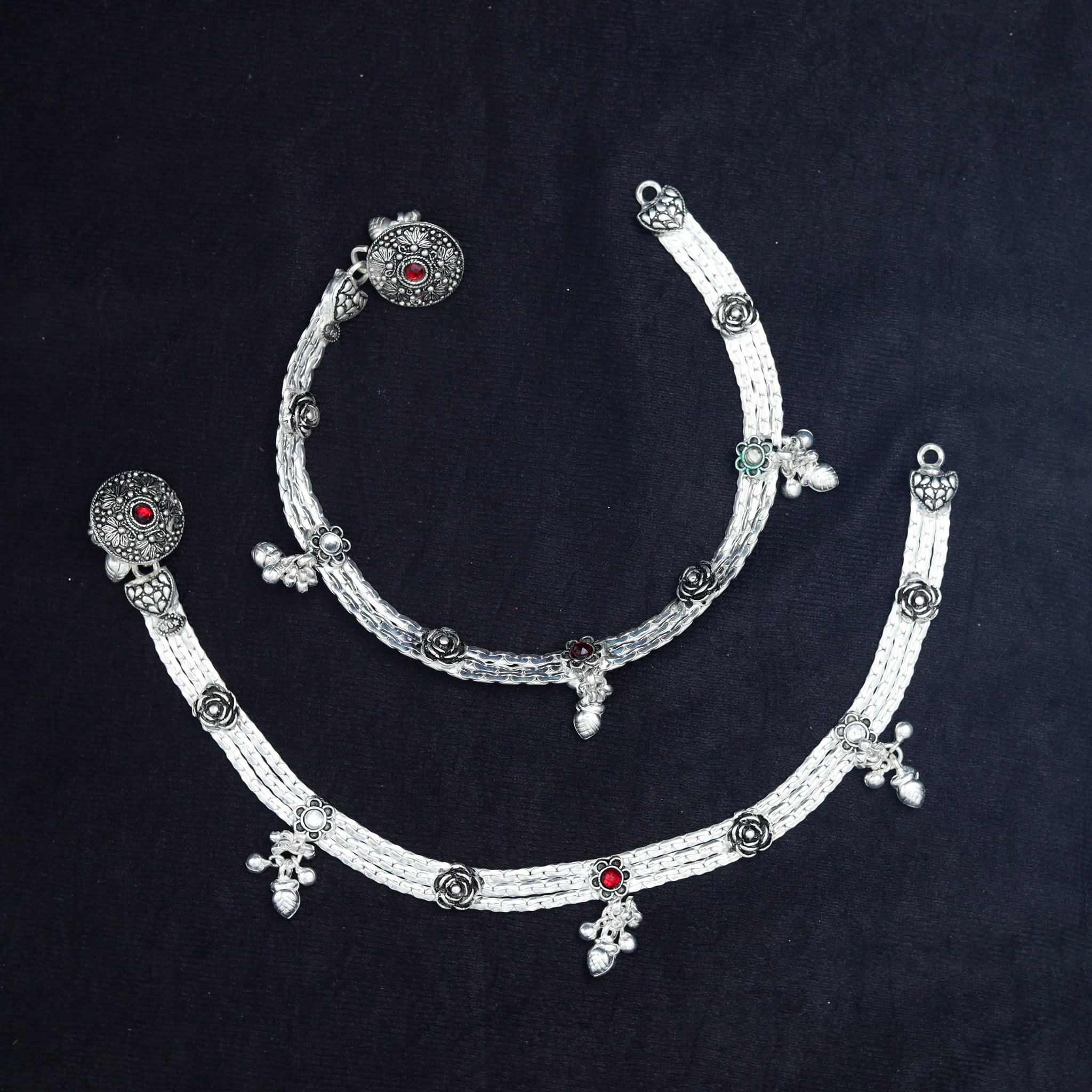 Pure Silver Red Color Anklet 14844-1985