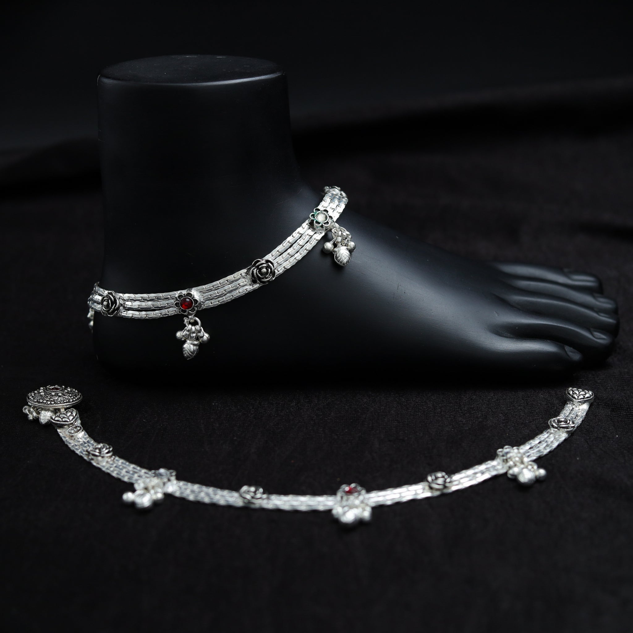 Pure Silver Red Color Anklet 14844-1985