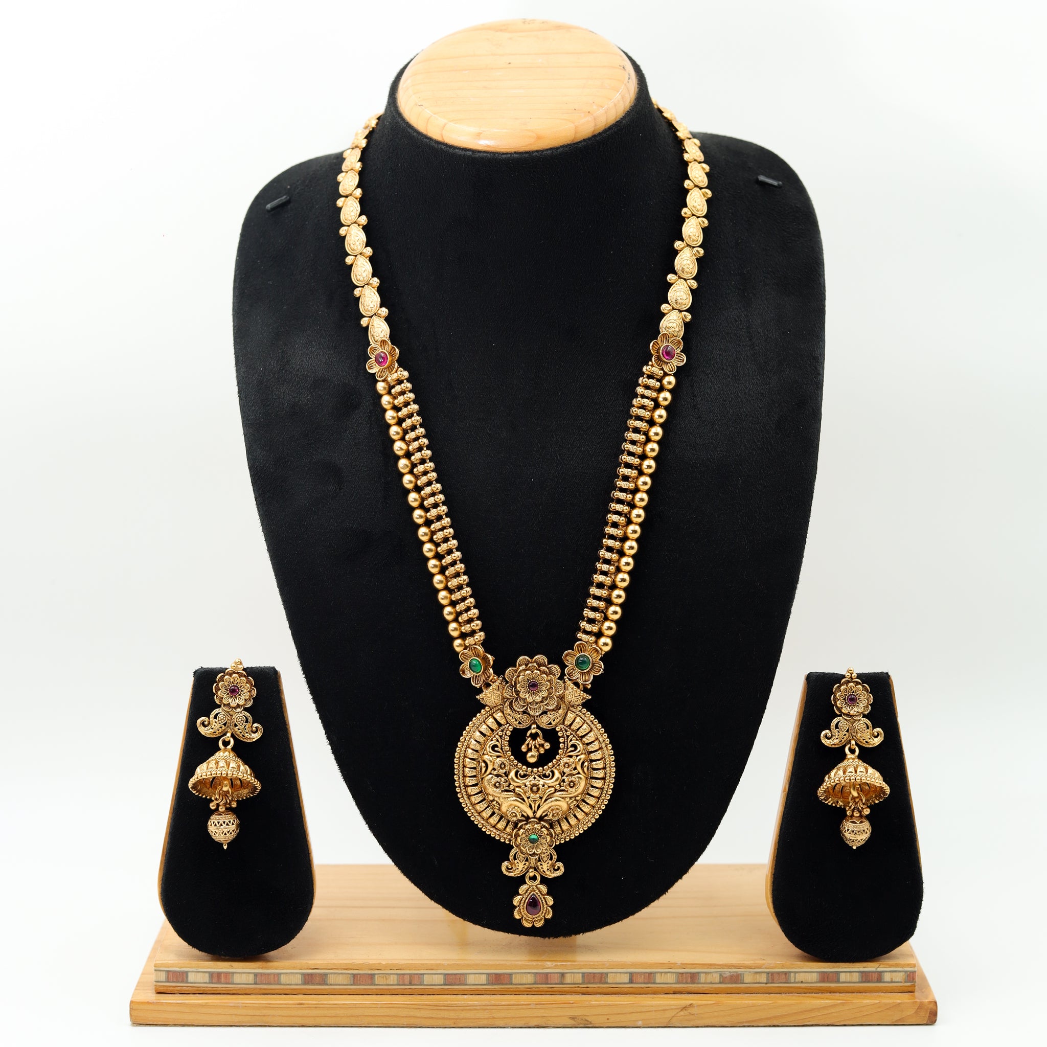 Antique Gold Plated Long Neck Necklace Set 9953-28
