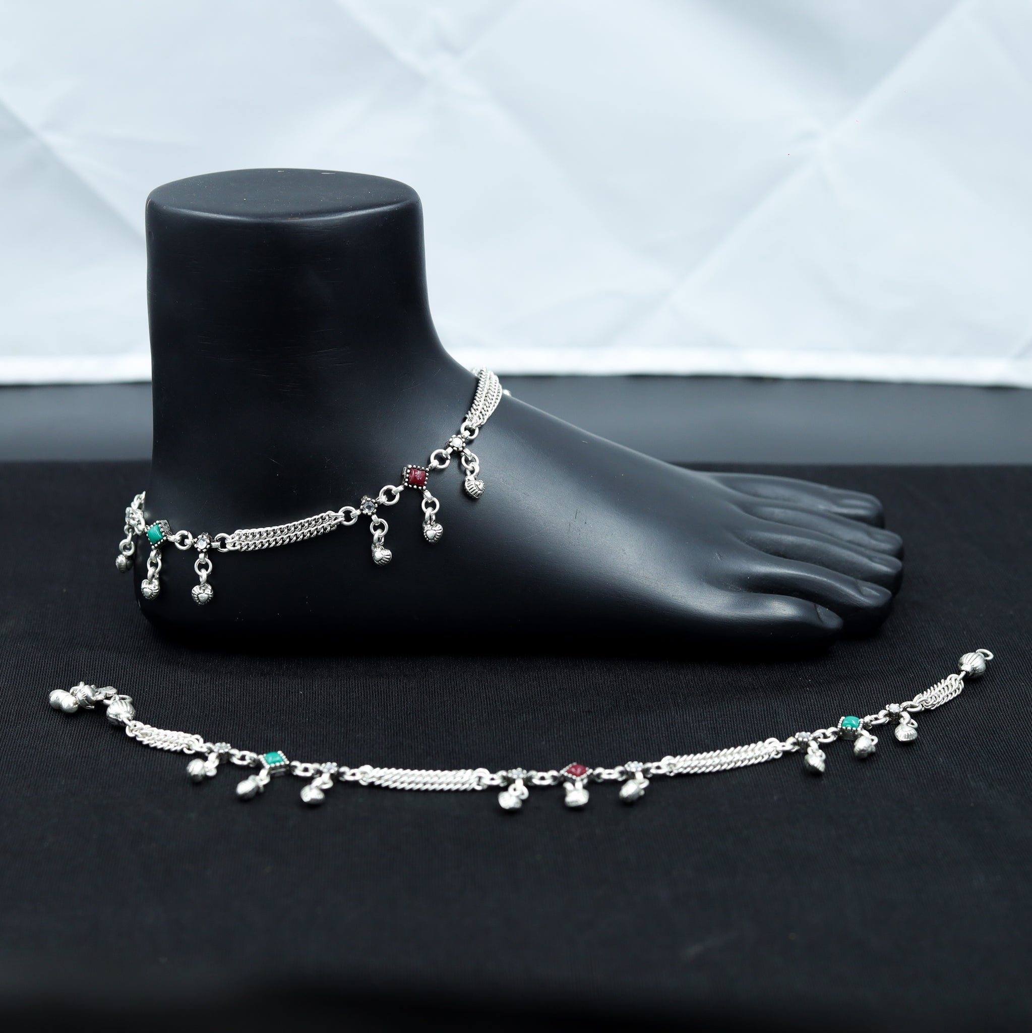 Ruby Green Pure Silver Anklet 14838-1979