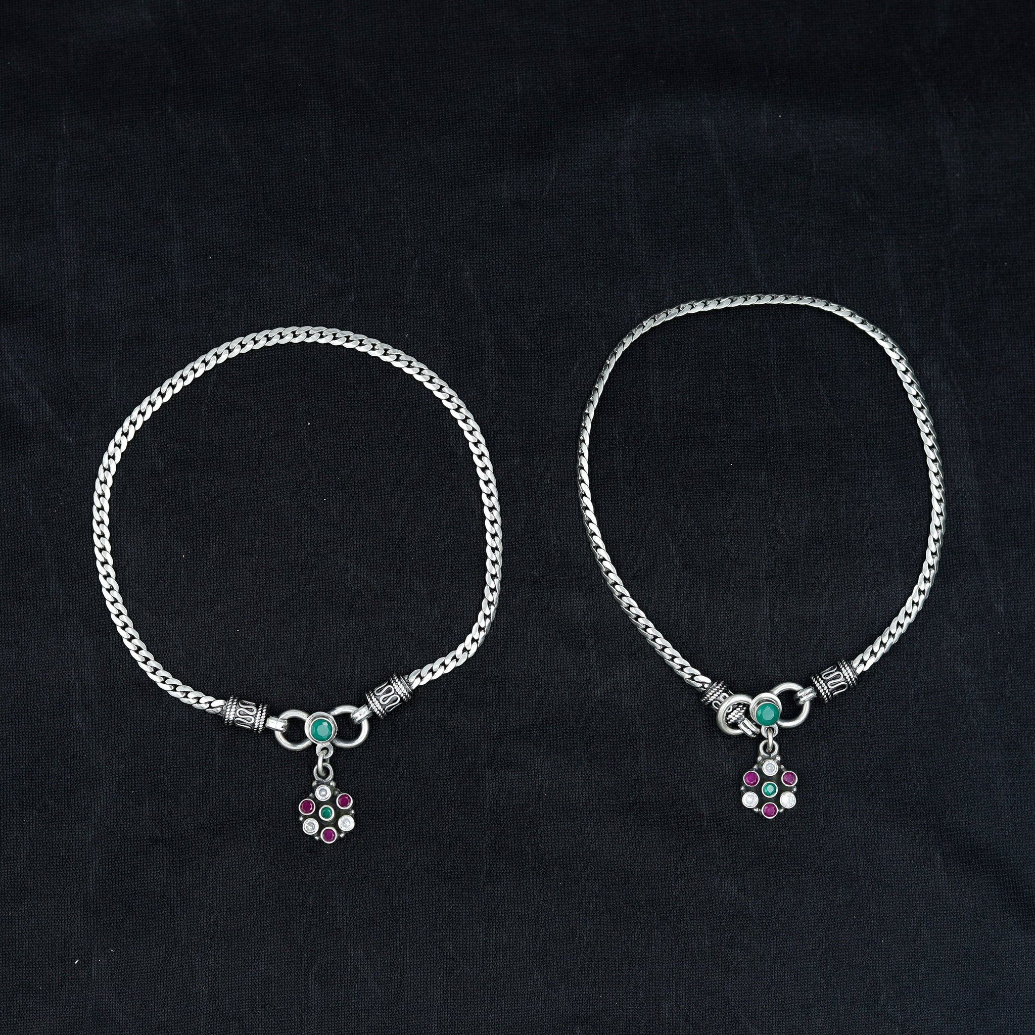 Ruby Green Pure Silver Anklet 8501-2231