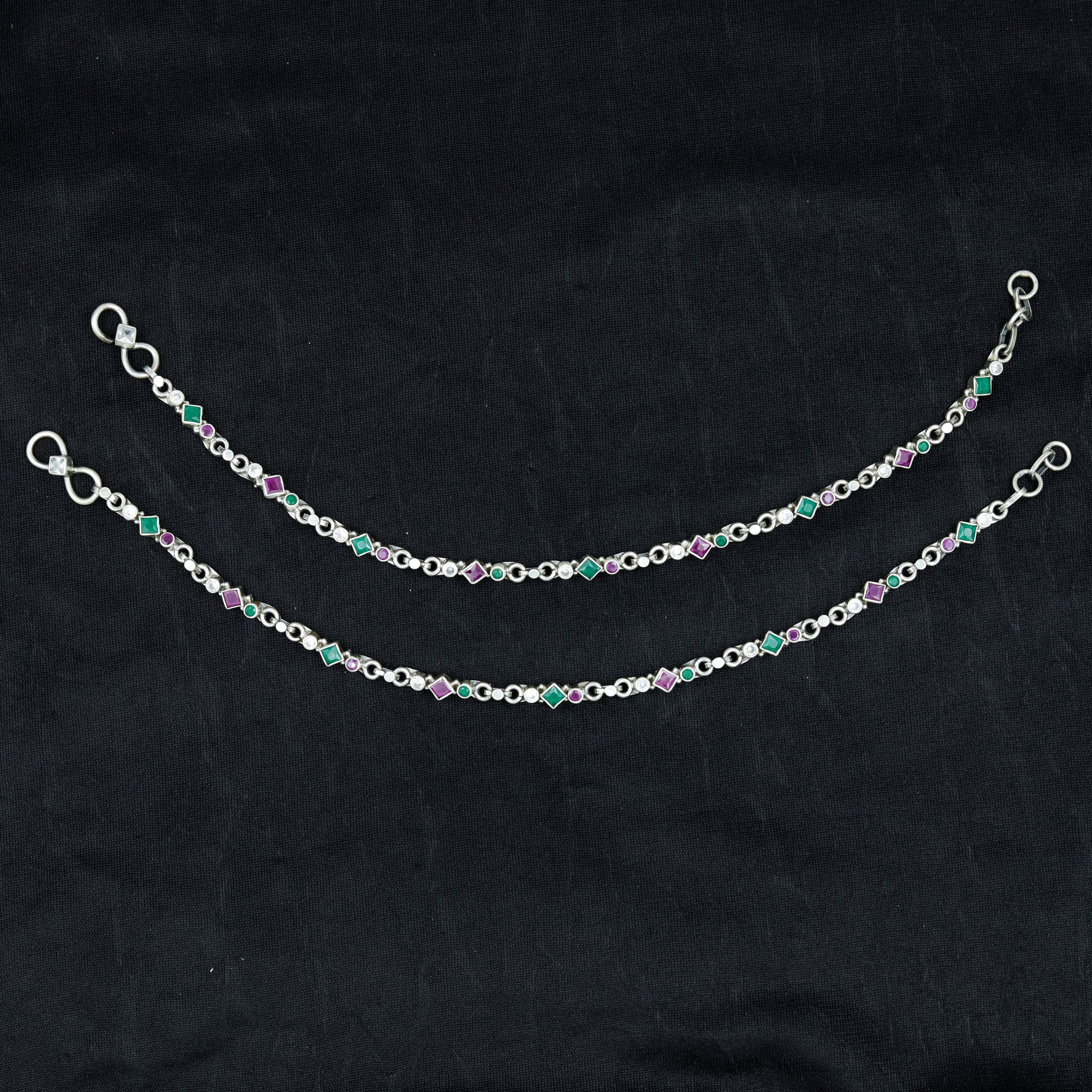 Ruby Green Pure Silver Anklet 10195-5676