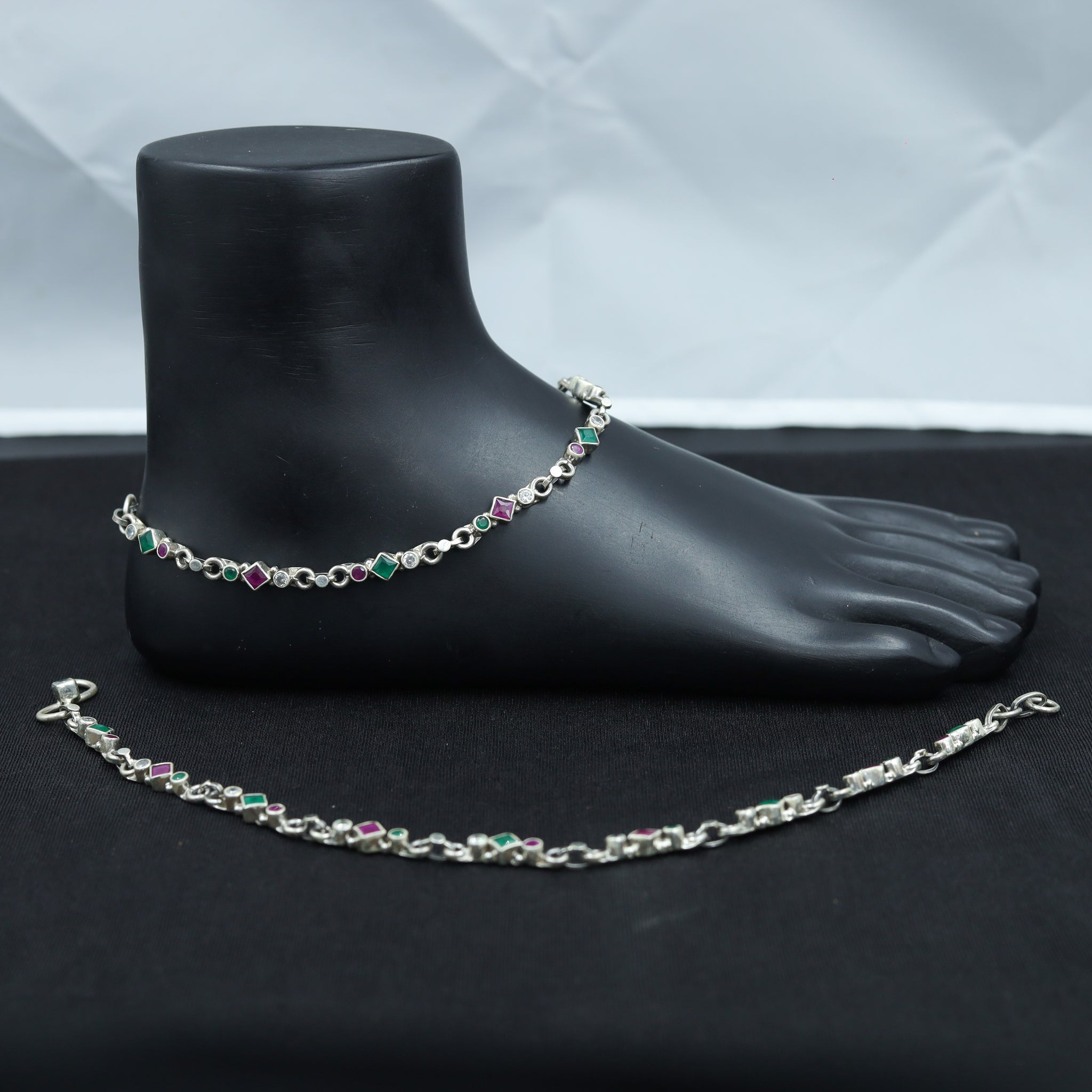 Ruby Green Pure Silver Anklet 10195-5676