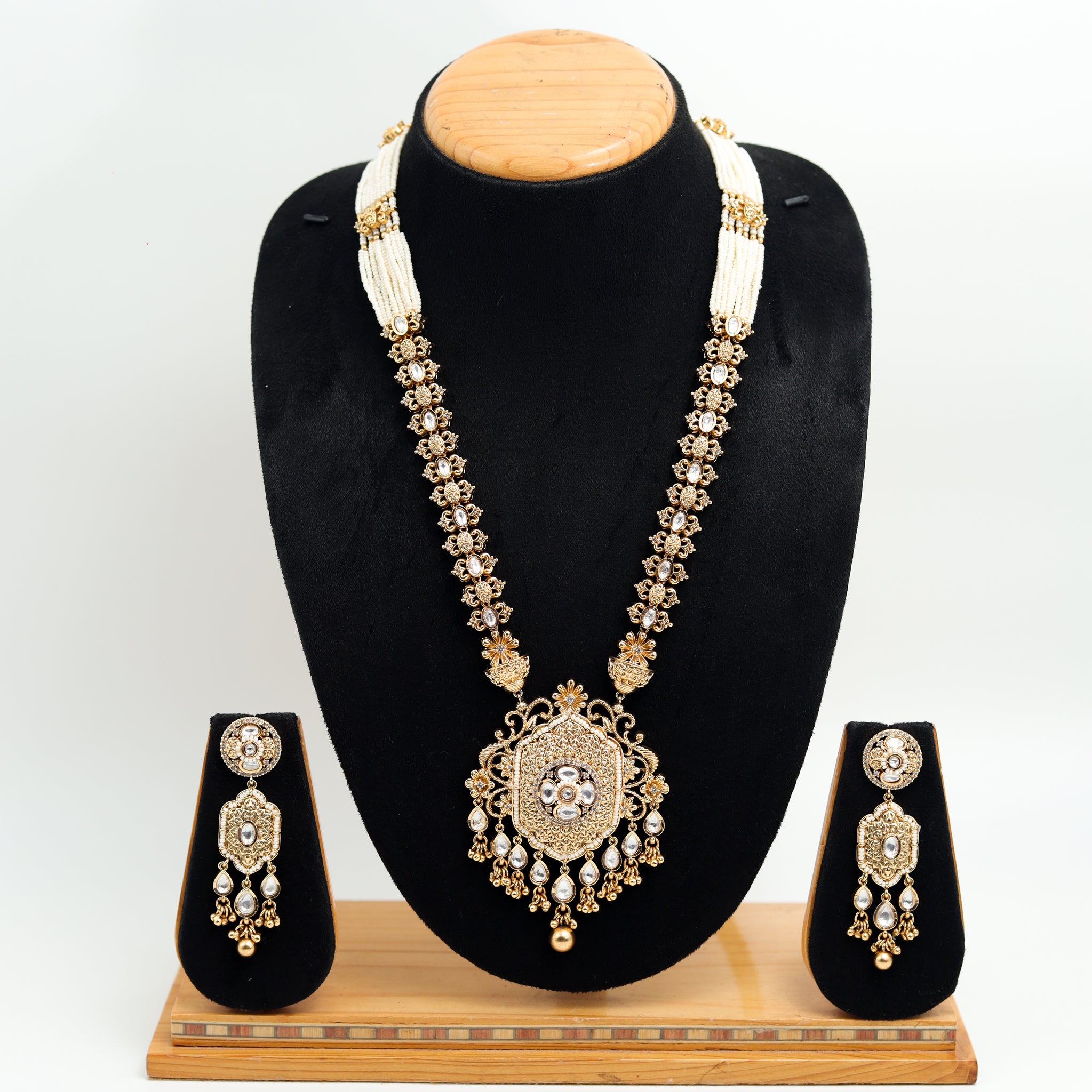 Antique Gold Plated Long Neck Necklace Set 9995-28