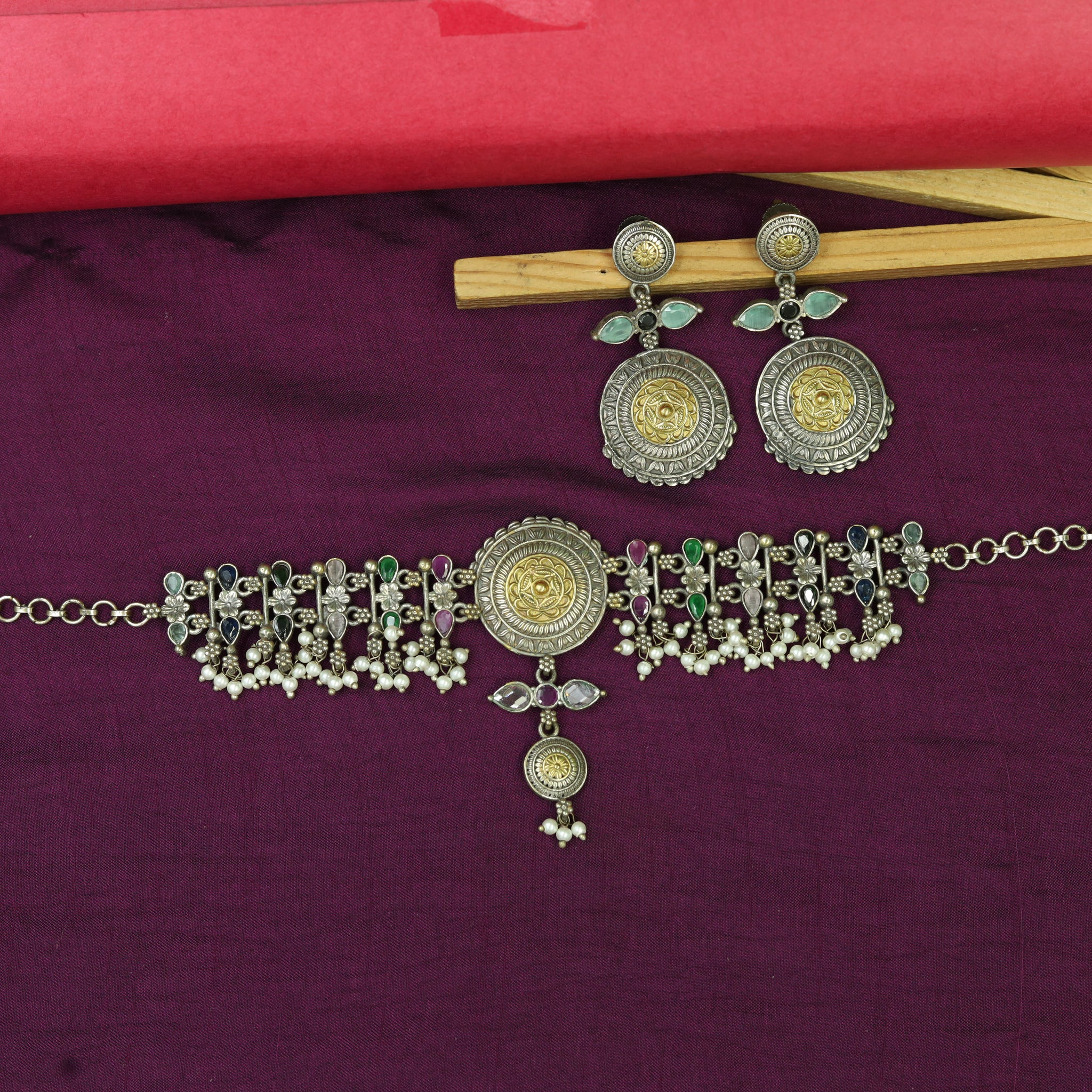 Choker Oxidized Necklace Set 15031-33