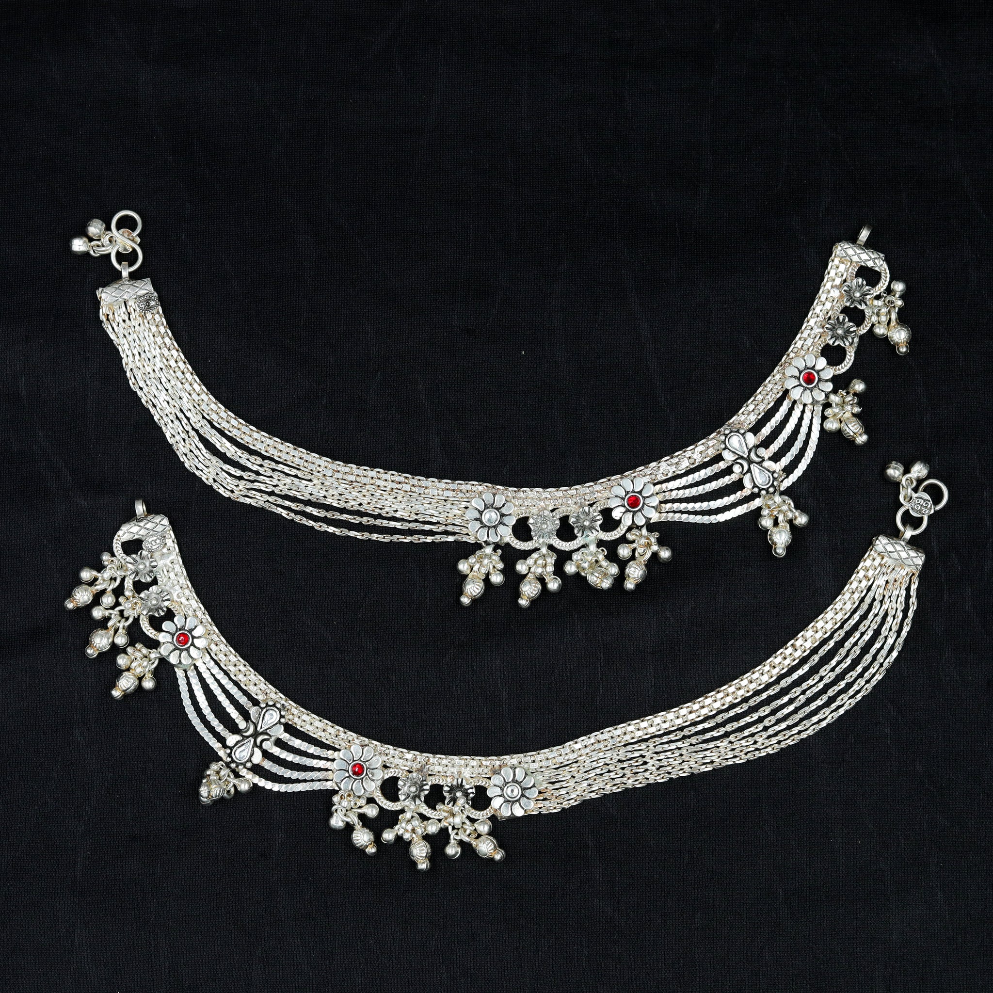 Red Color Pure Silver Anklet 8505-2398