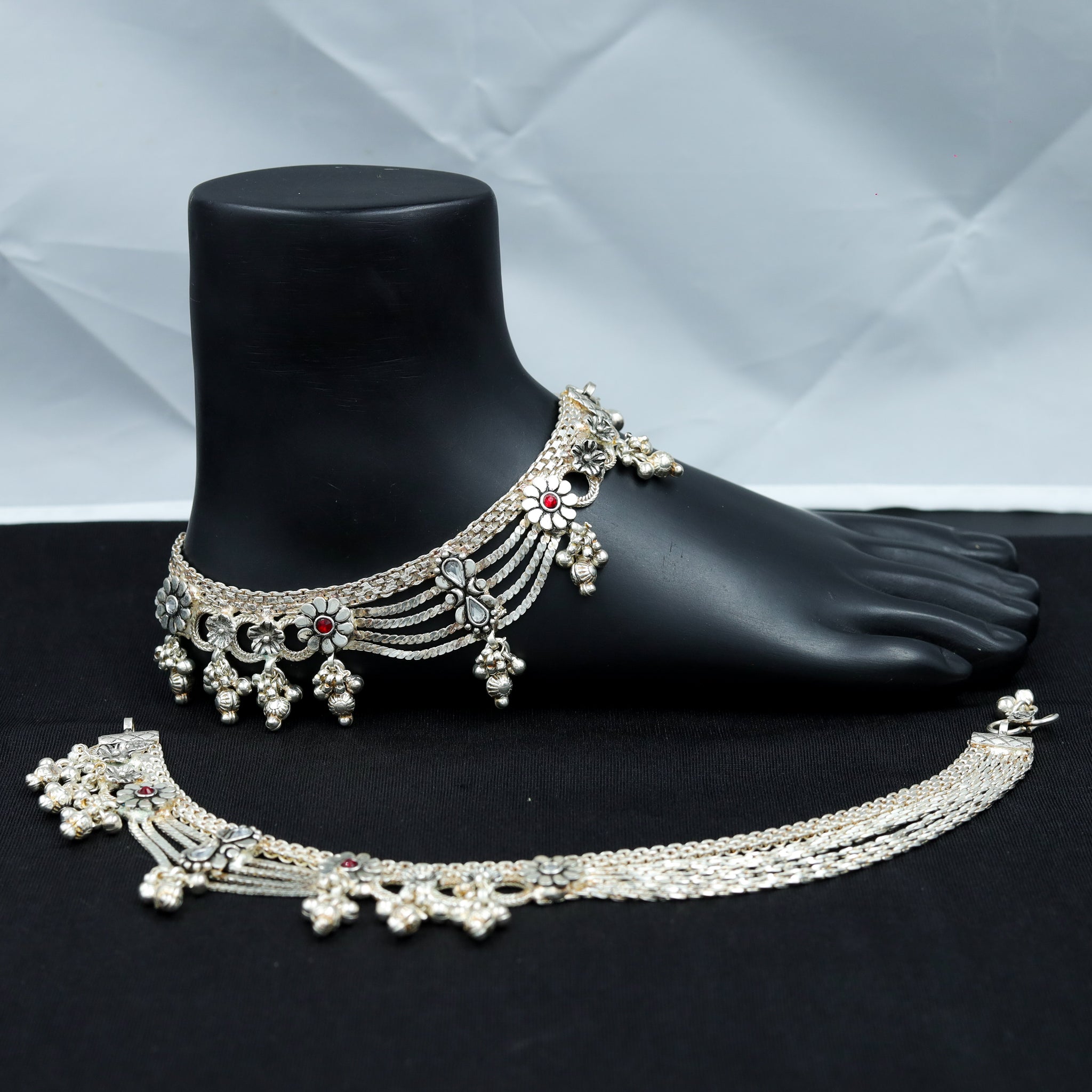 Red Color Pure Silver Anklet 8505-2398