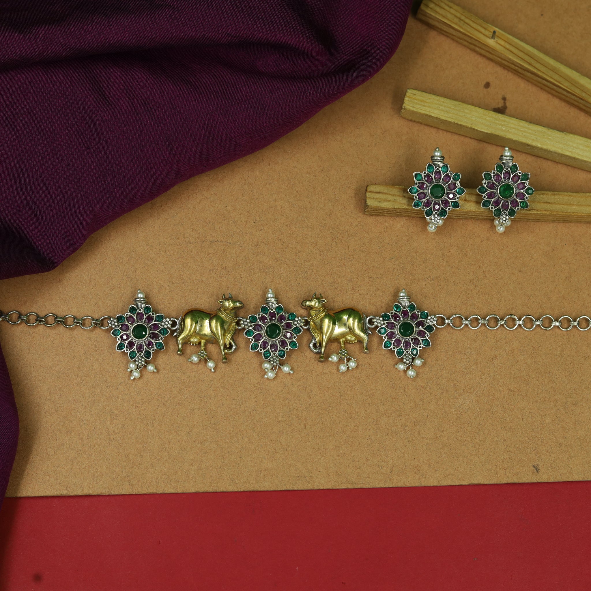 Choker Oxidized Necklace Set 15411-59