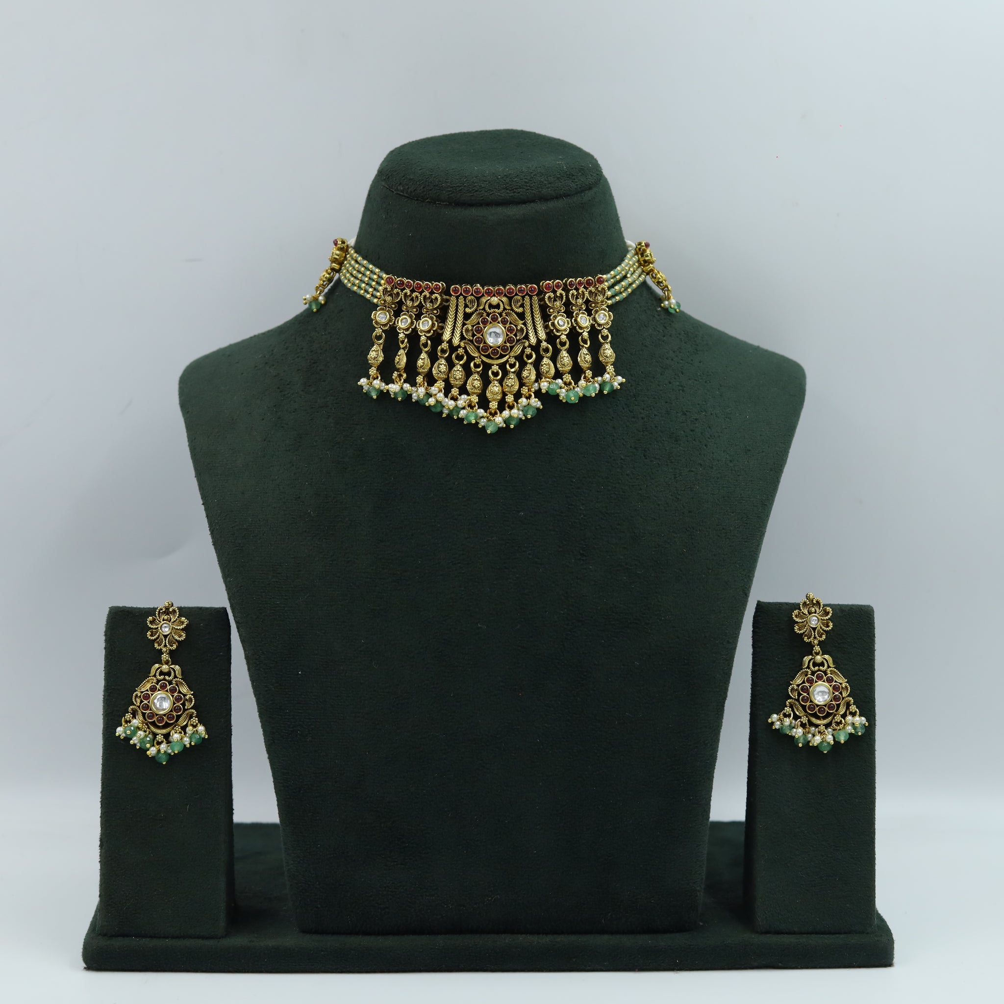 Choker Antique Gold Plated Necklace Set 16717-28